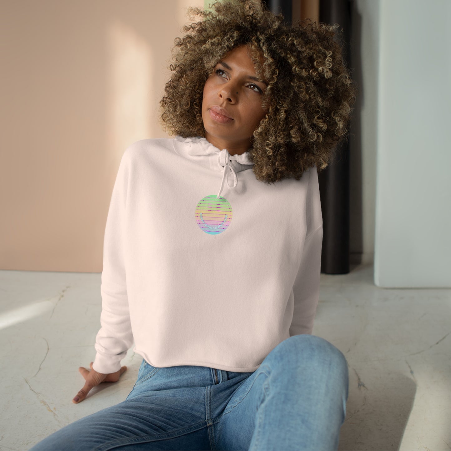 Aesthetic Cropped Hoodie, Smile Face Crop Top, Happy Spirit Happy Life Sunset Smile Cropped Top, Smile Hoodie, Hooded Cropped Pullover