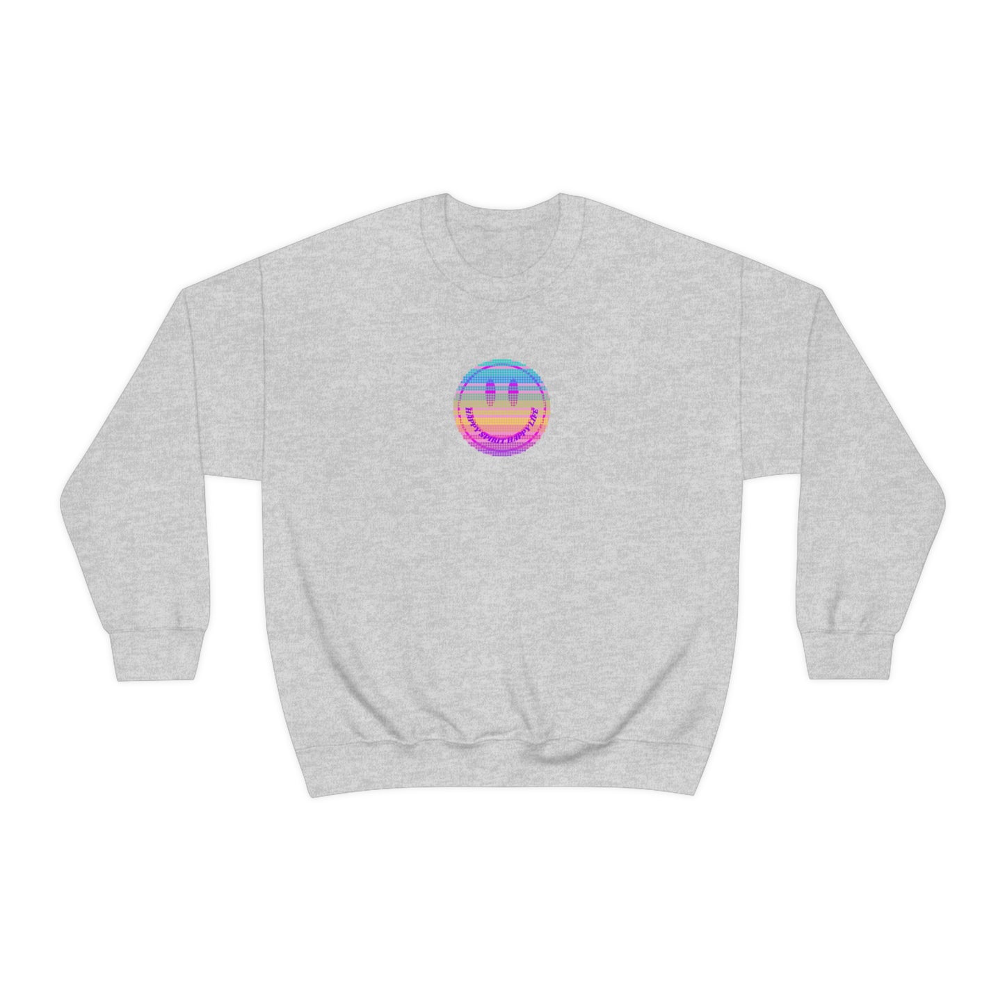 Happy Spirit Happy Life Sweatshirt, VSCO Girl Crewneck, Oversized Retro Font Graphic Tumblr, Front Print Smile Face Trendy Cover Up