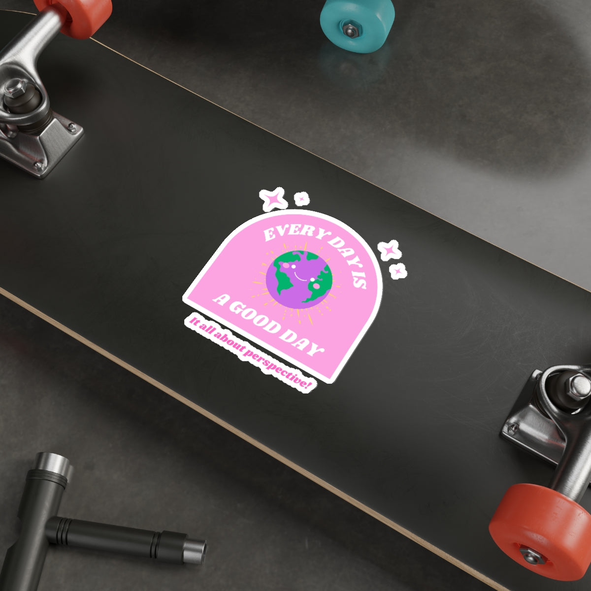 Aesthetic Sticker Every Day is a Good Day, Its All About Perspective Die-Cut Sticker, Positivity Pink Purple Earth Smile Y2K Graphic Sticker