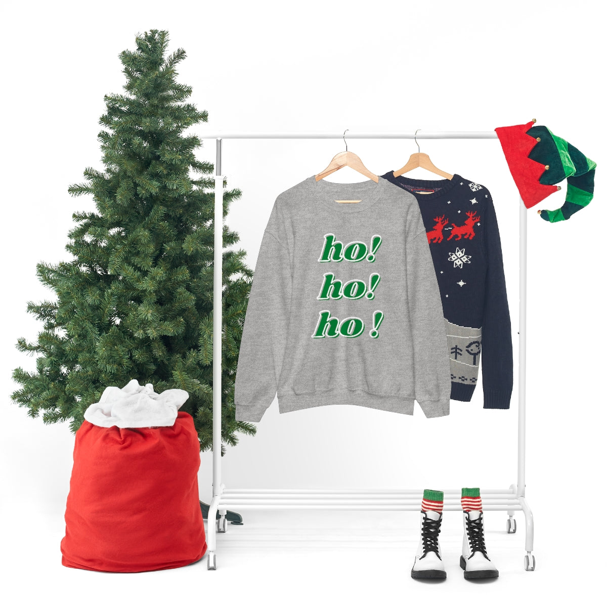 Ho Ho Ho Sweatshirt, Christmas Minimalist Top, Santa Claus Sweatshirt Xmas, Trendy Retro Font Holiday Unisex Heavy Blend Crewneck Sweatshirt