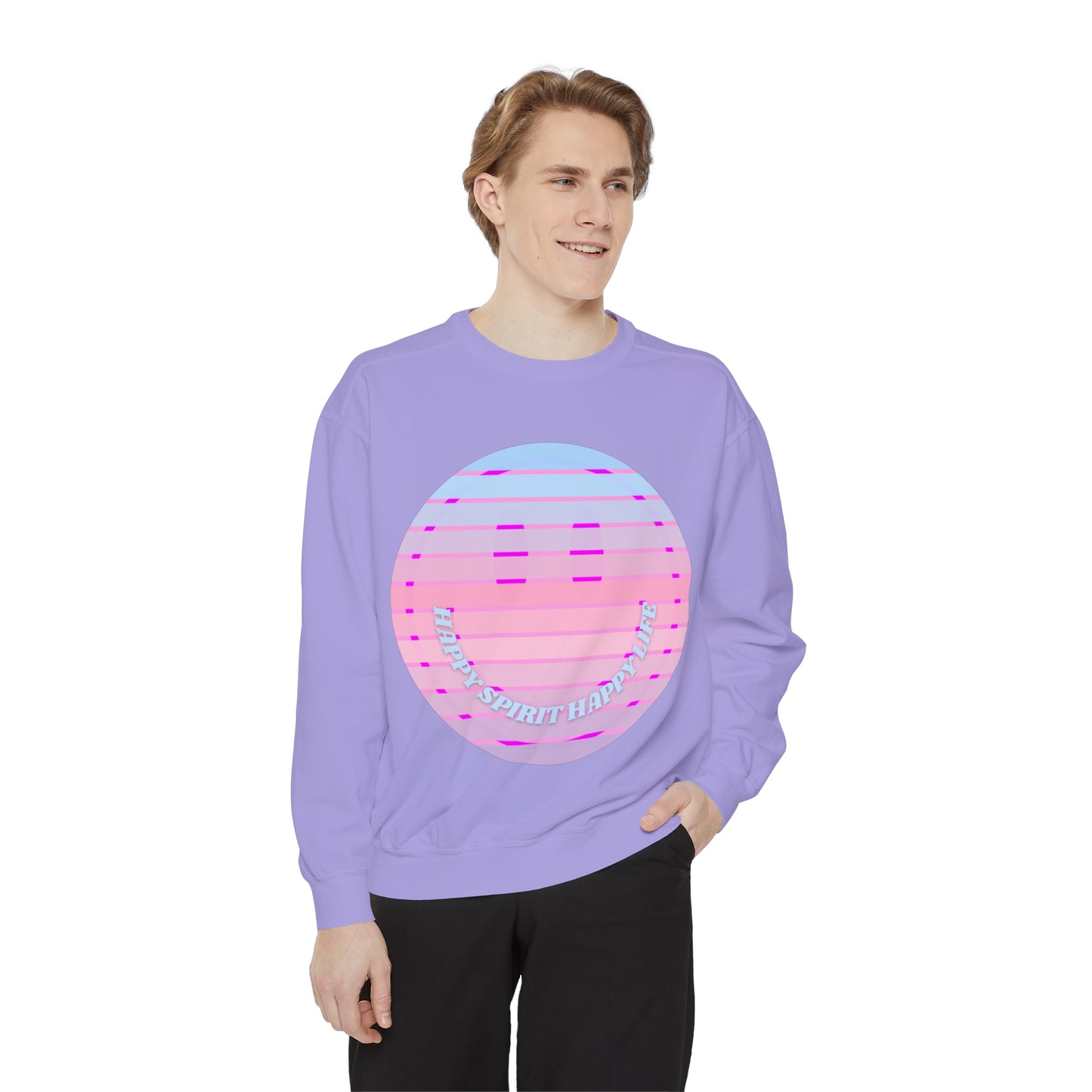 Aesthetic Smile Hoodie, Smile Face Comfort Colors Crewneck, Happy Spirit Happy Life Sunset Smile Sweatshirt, Unisex Garment-Dyed Sweatshirt