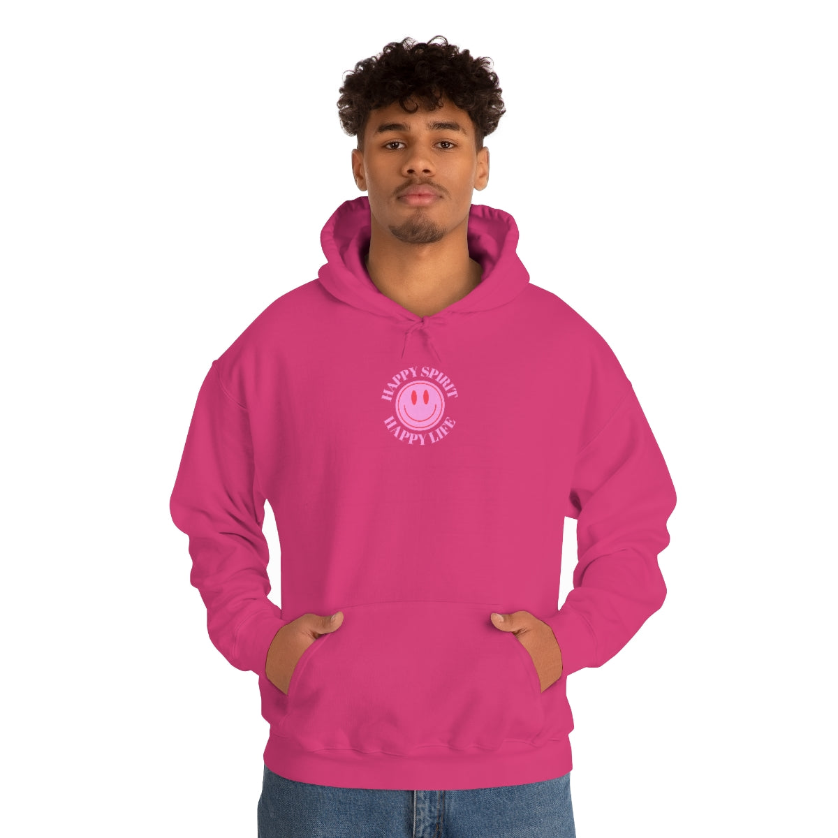 Happy Spirit Happy Life Sweatshirt, Pink Smile Lilac Hoodie, Oversized Hoodie, Front Back Print Trendy Sweatshirt, Beach Cover Up, Cover Up