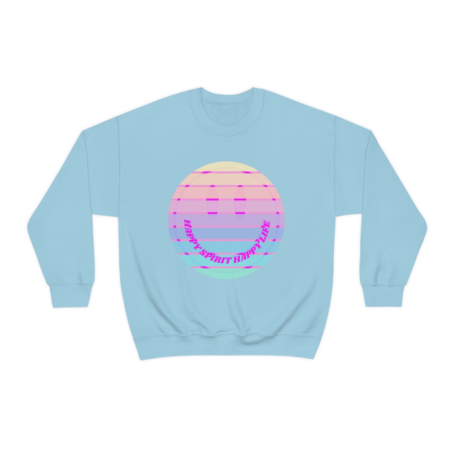 Happy Spirit Happy Life Sweatshirt, VSCO Girl Crewneck, Oversized Retro Font Graphic Tumblr, Front Print Smile Face Trendy Cover Up