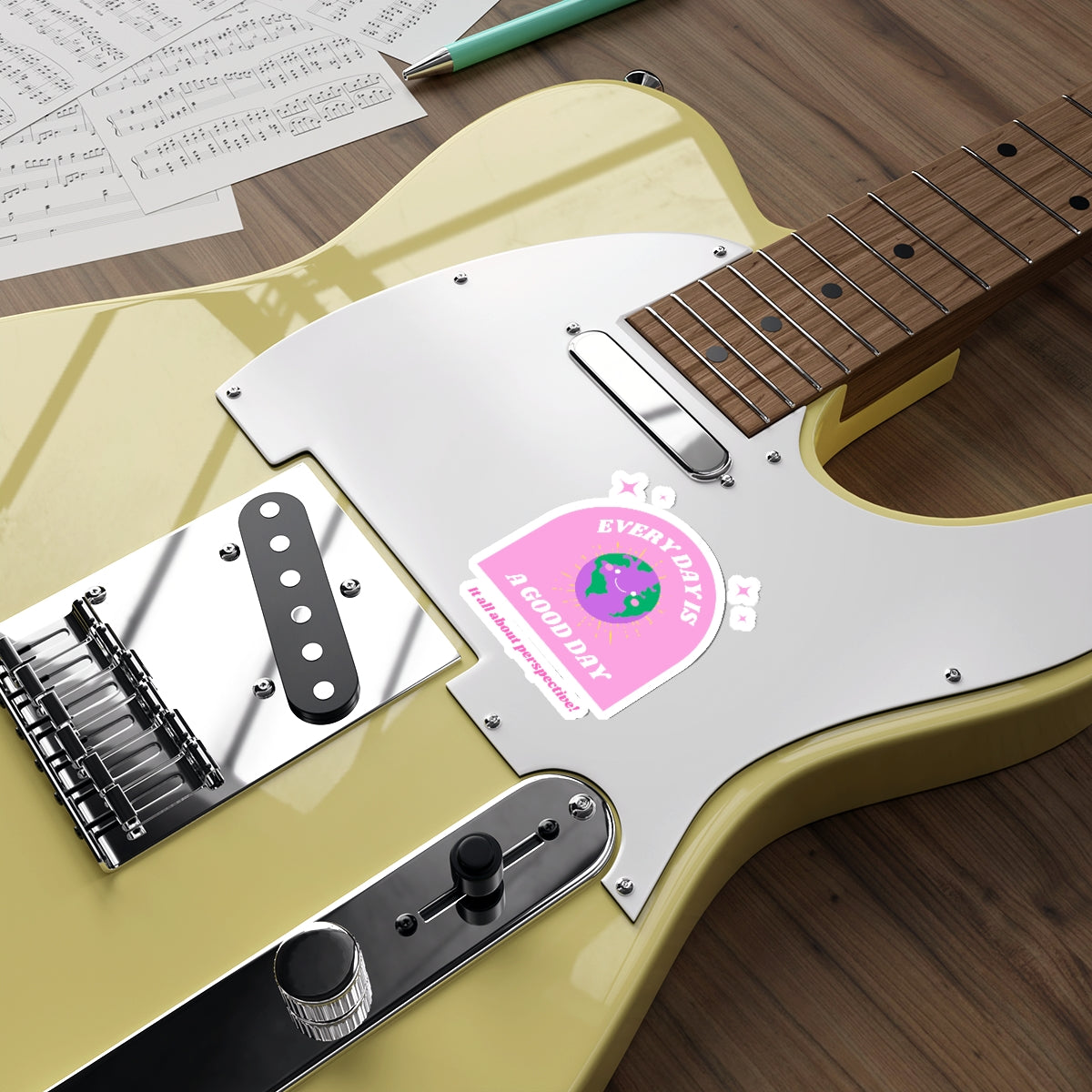 Aesthetic Sticker Every Day is a Good Day, Its All About Perspective Die-Cut Sticker, Positivity Pink Purple Earth Smile Y2K Graphic Sticker