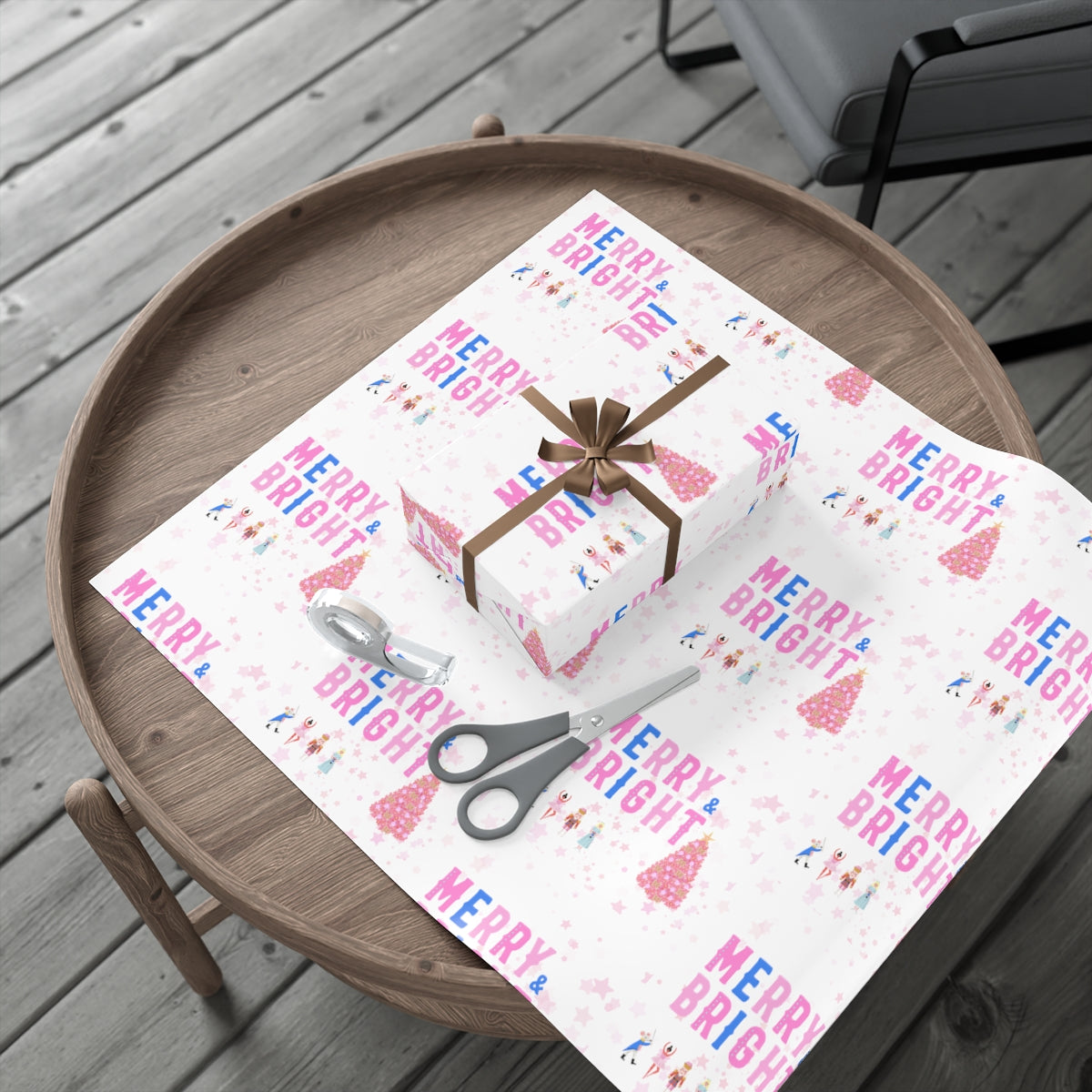 Merry and Bright Gift Wrap Paper, Pink Nutcracker Wrapping Paper, Pastel Christmas Paper, Pink Holiday Wrapping Paper