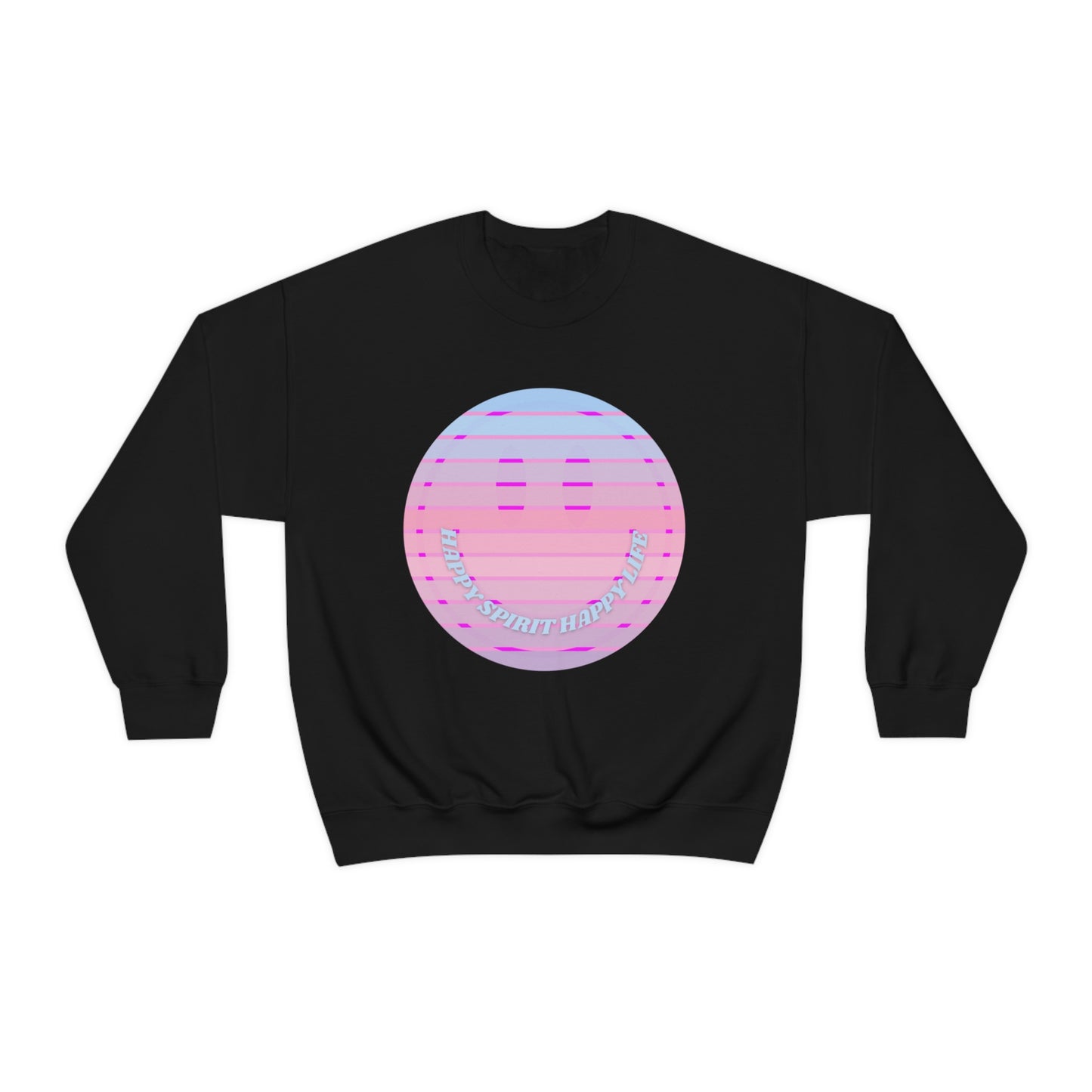Happy Spirit Happy Life Sweatshirt, VSCO Girl Crewneck, Oversized Retro Font Graphic Tumblr, Front Print Smile Face Trendy Cover Up