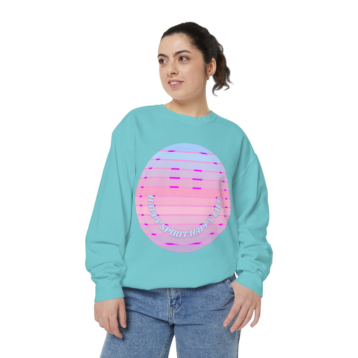 Aesthetic Smile Hoodie, Smile Face Comfort Colors Crewneck, Happy Spirit Happy Life Sunset Smile Sweatshirt, Unisex Garment-Dyed Sweatshirt