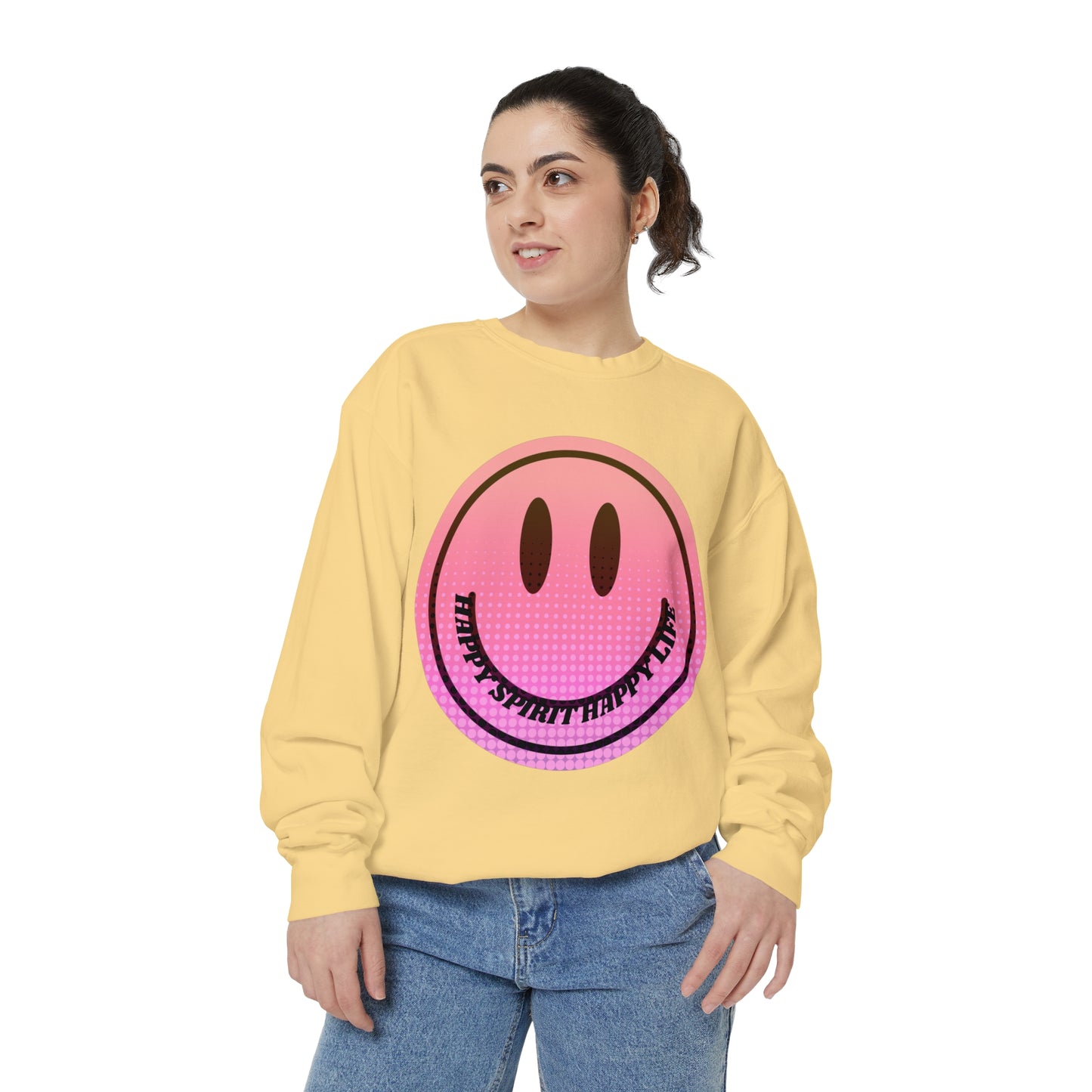 Aesthetic Smile Hoodie, Smile Face Comfort Colors Crewneck, Happy Spirit Happy Life Sunset Smile Sweatshirt, Unisex Garment-Dyed Sweatshirt