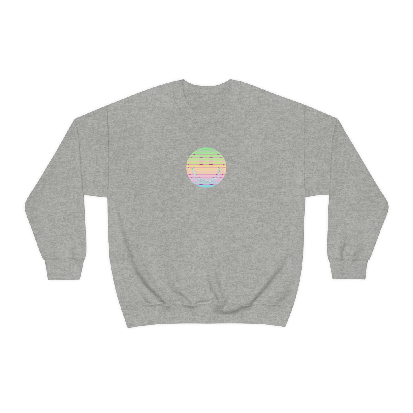 Happy Spirit Happy Life Sweatshirt, VSCO Girl Crewneck, Oversized Retro Font Graphic Tumblr, Front Print Smile Face Trendy Cover Up