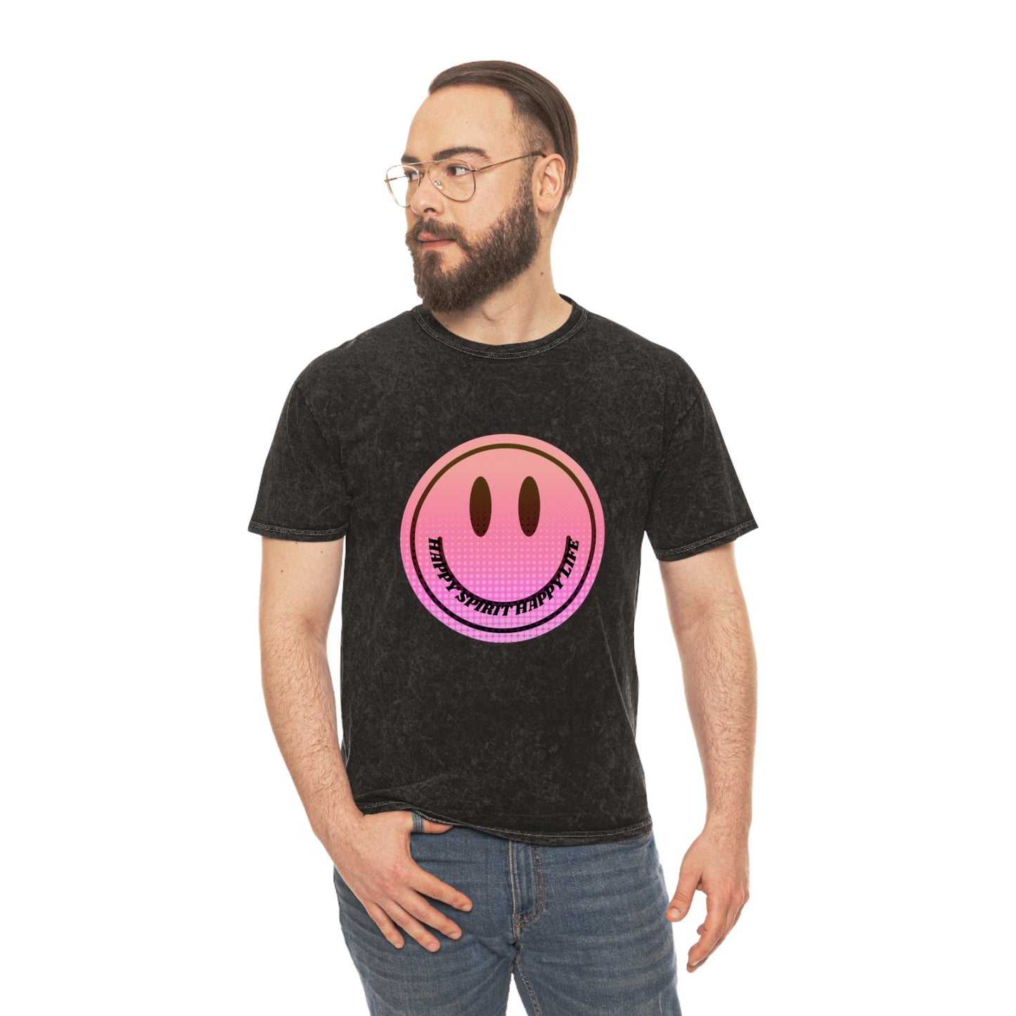 Aesthetic Smile Face Shirt, Vintage Style, Happy Spirit Happy Life Shirt, Smile Pink Sunset Ombre T-Shirt, Unisex 80's style Mineral Wash T