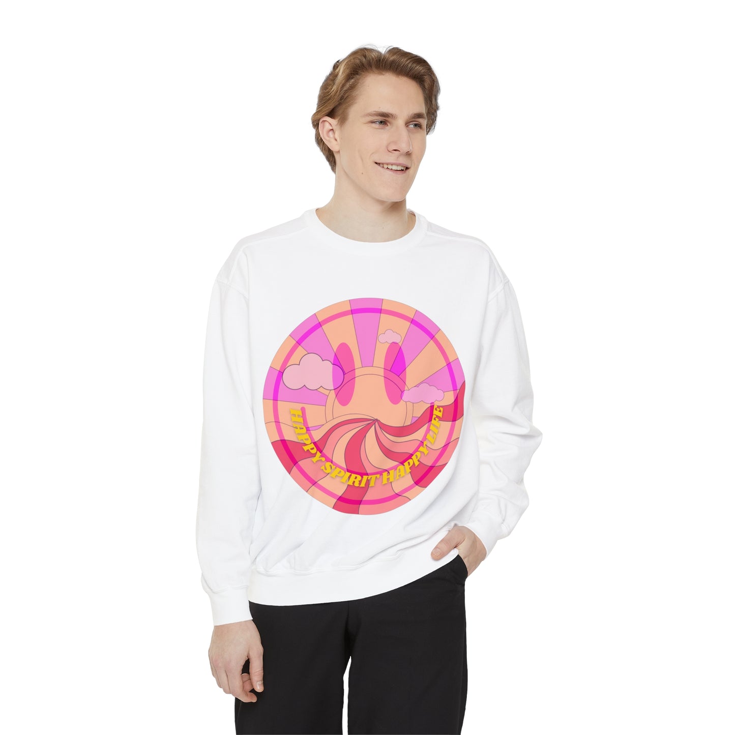Aesthetic Smile Hoodie, Smile Face Comfort Colors Crewneck, Happy Spirit Happy Life Sunset Smile Sweatshirt, Unisex Garment-Dyed Sweatshirt