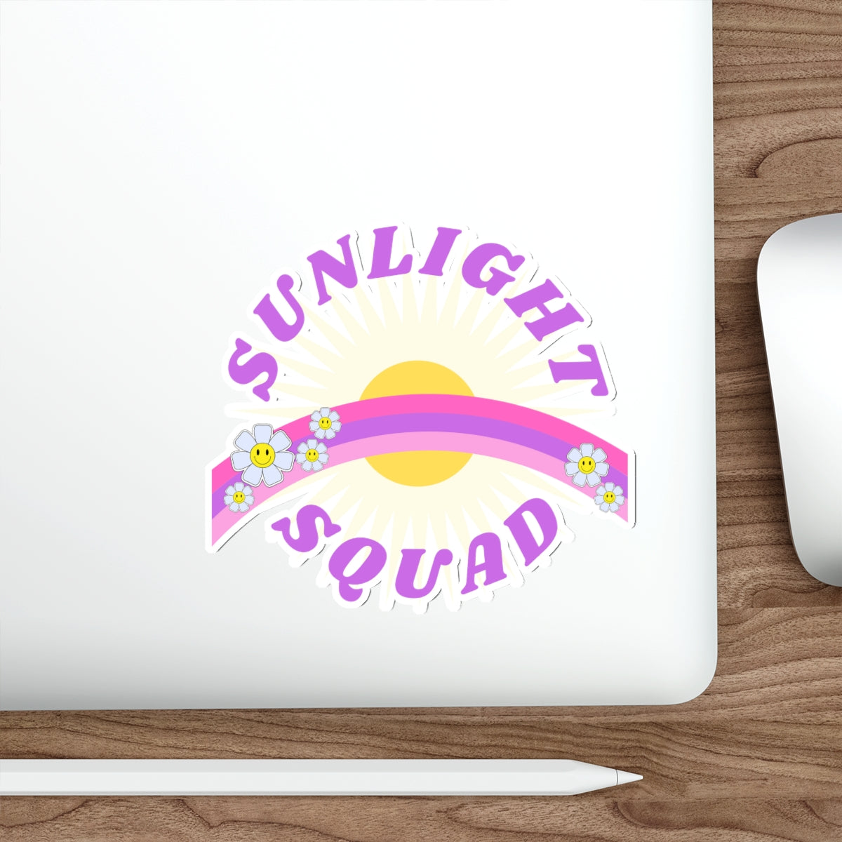 Aesthetic Sticker Sunlight Squad, Smile Flower Happy Mind Die-Cut Sticker, Positivity Pink Purple Earth Smile Y2K Graphic