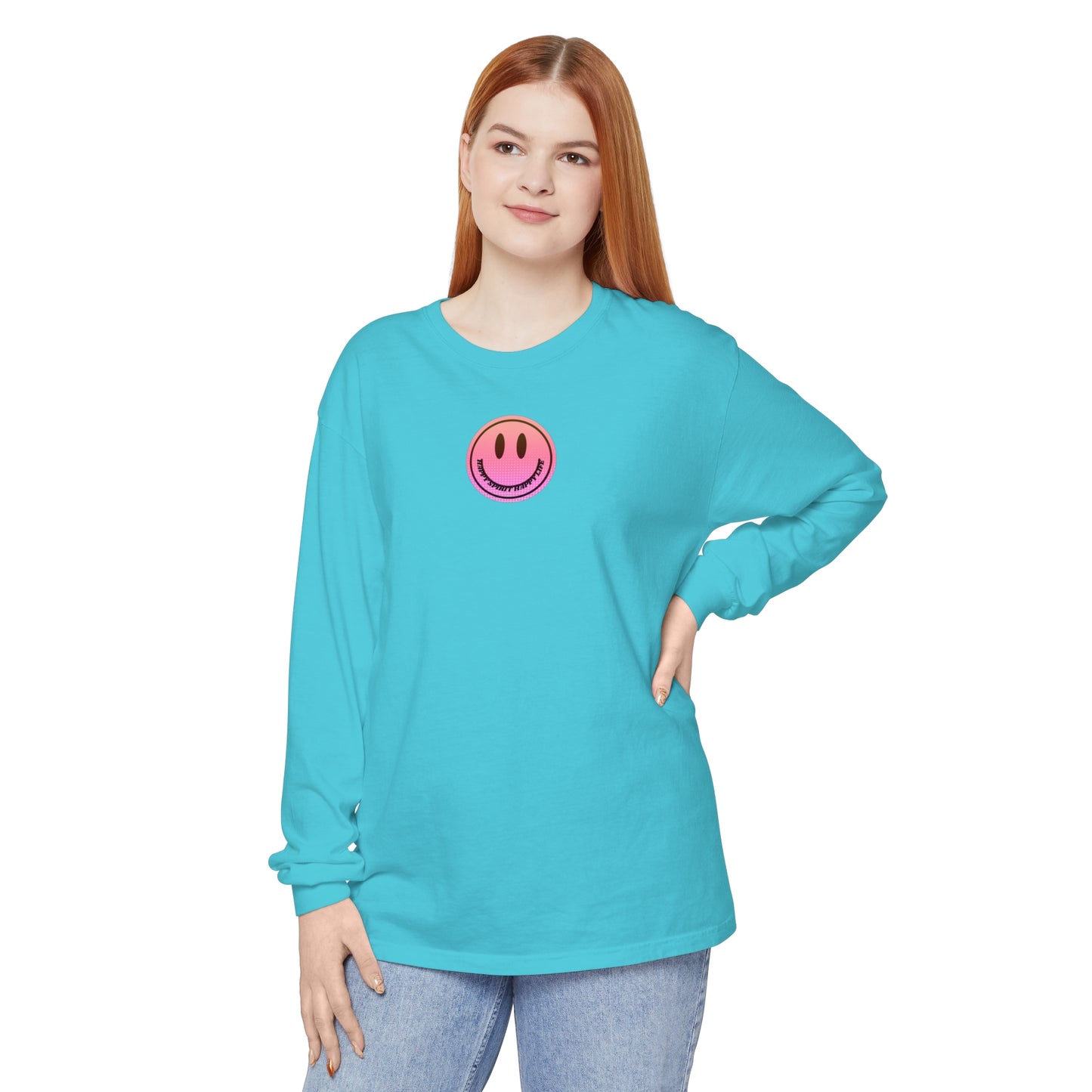 Aesthetic Long Sleeve Shirt, Smile Face Y2K Retro Shirt, 80's Style Smile Graphic, Comfort Colors Unisex Garment-dyed Long Sleeve T-Shirt