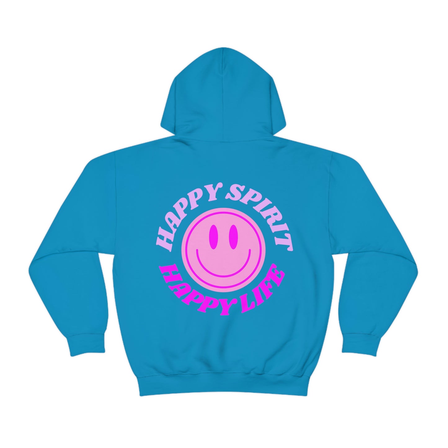 Happy Spirit Happy Life Hoodie Gildan VSCO Girl Sweatshirt, Oversized Tumblr Front Back Print Smile Happy Mind Trendy Retro Font Cover Up
