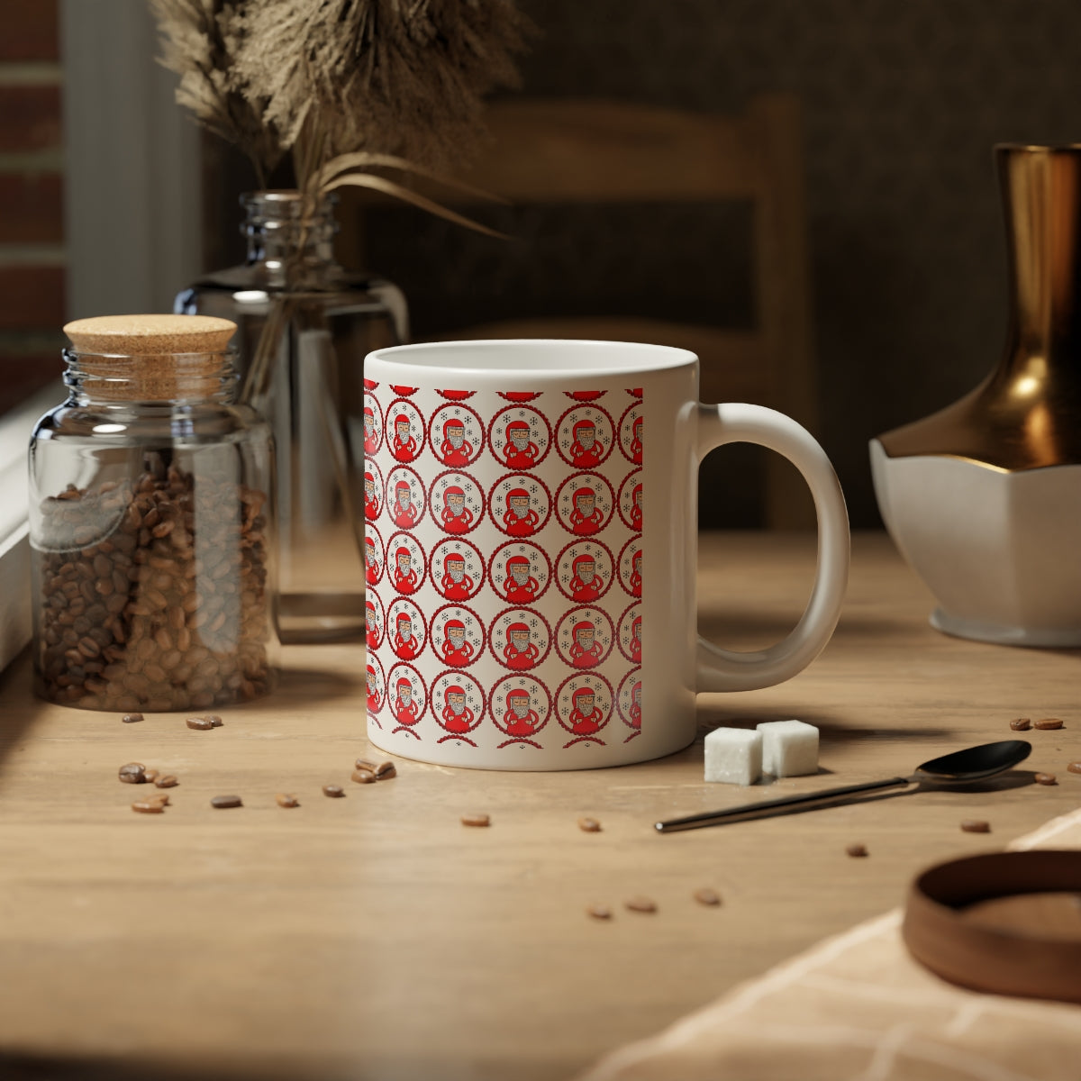 Red Santa Aesthetic Mug, Pastel Christmas Mug, Trendy Coffee Mug, Tumblr Mug, Aesthetic Holiday Gift, Minimalist Santa Mug Print