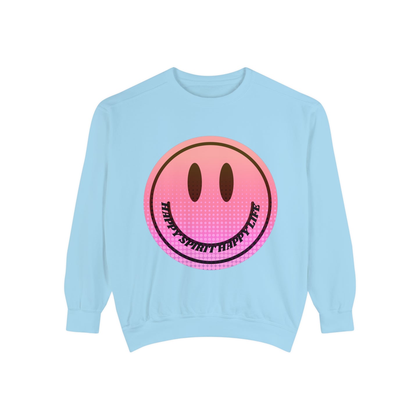 Aesthetic Smile Hoodie, Smile Face Comfort Colors Crewneck, Happy Spirit Happy Life Sunset Smile Sweatshirt, Unisex Garment-Dyed Sweatshirt