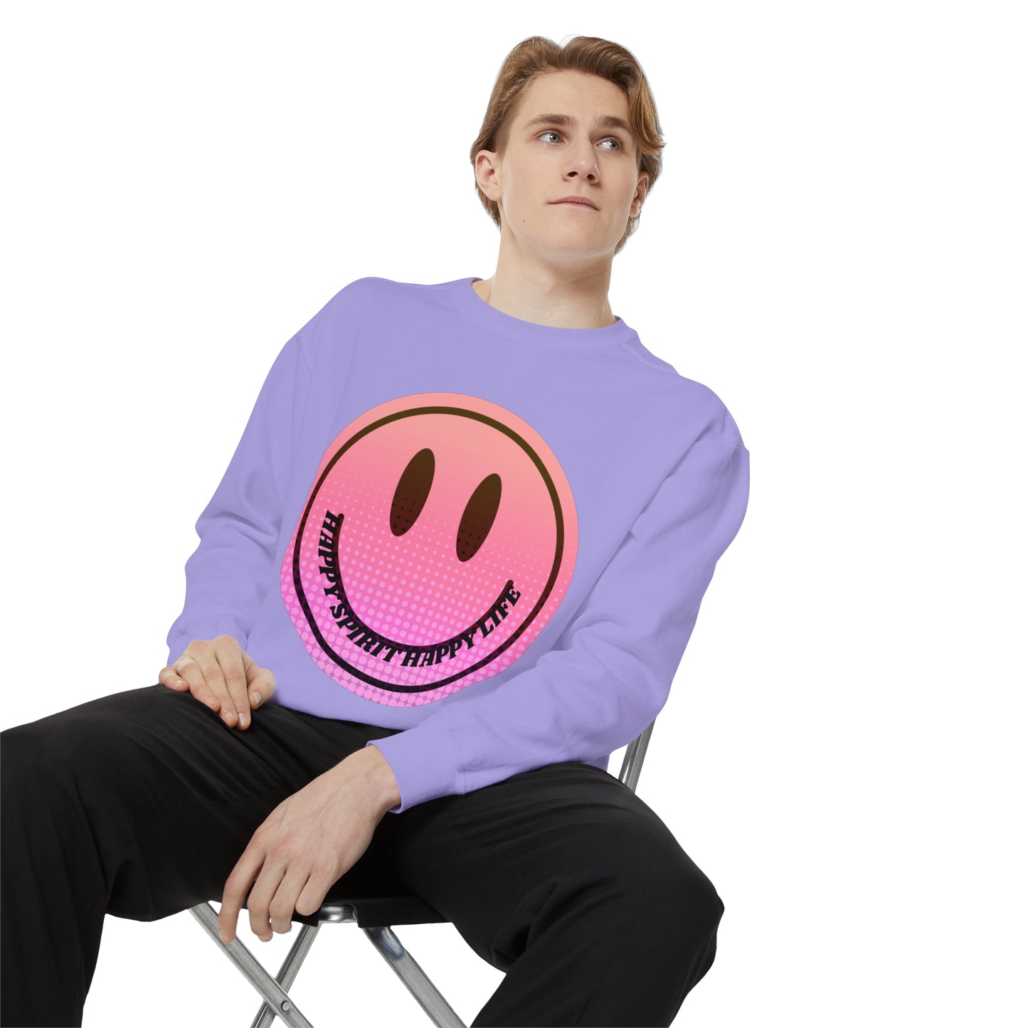 Aesthetic Smile Hoodie, Smile Face Comfort Colors Crewneck, Happy Spirit Happy Life Sunset Smile Sweatshirt, Unisex Garment-Dyed Sweatshirt