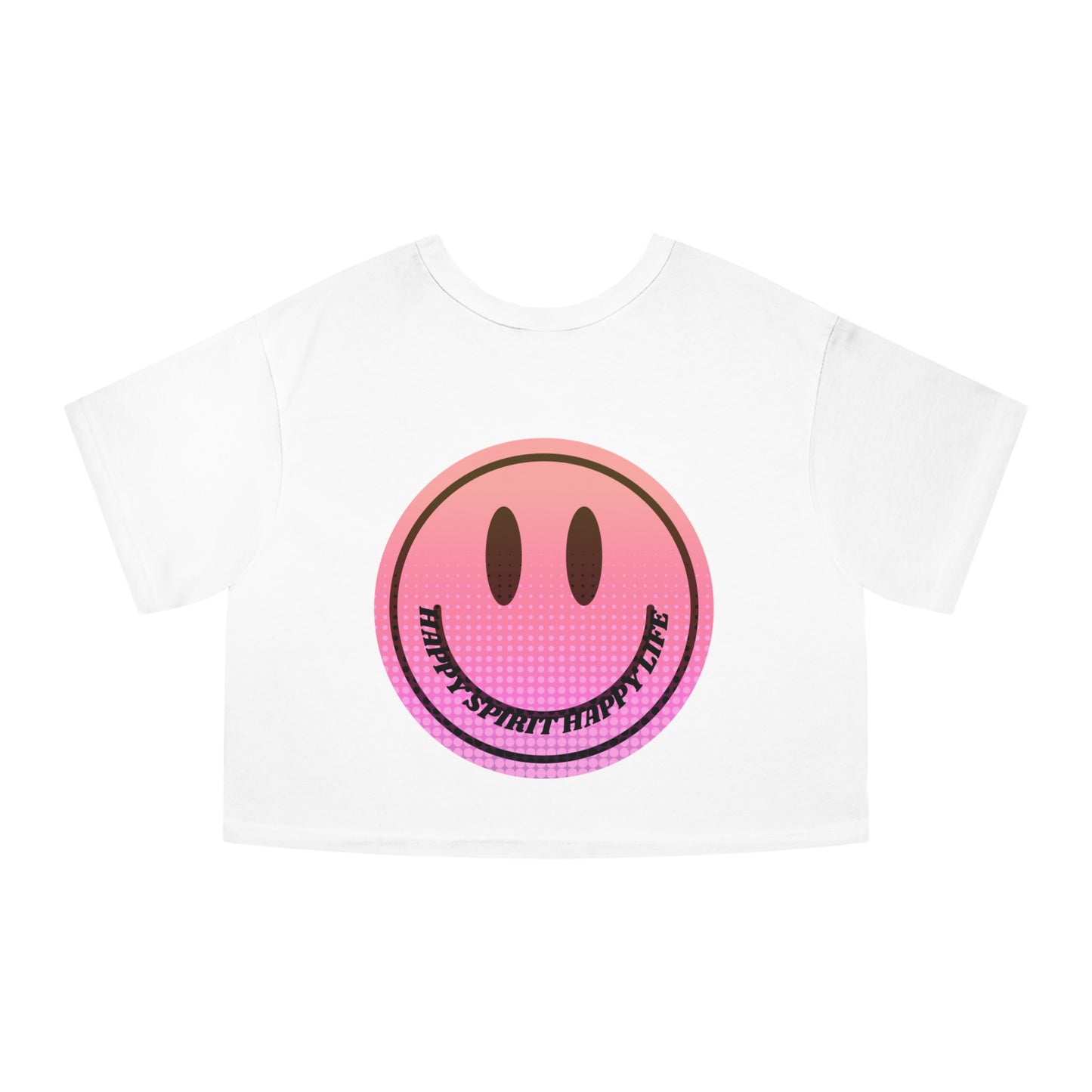 Aesthetic Smile Face Crop Shirt, Happy Spirit Happy Life Cropped Shirt, Smile Pink Sunset Ombre Champion Women's Heritage Cropped T-Shirt