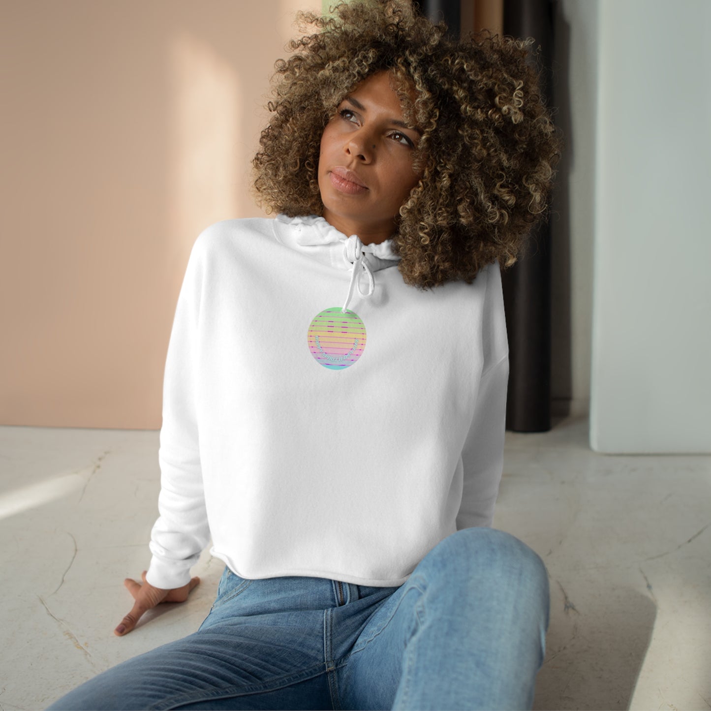 Aesthetic Cropped Hoodie, Smile Face Crop Top, Happy Spirit Happy Life Sunset Smile Cropped Top, Smile Hoodie, Hooded Cropped Pullover