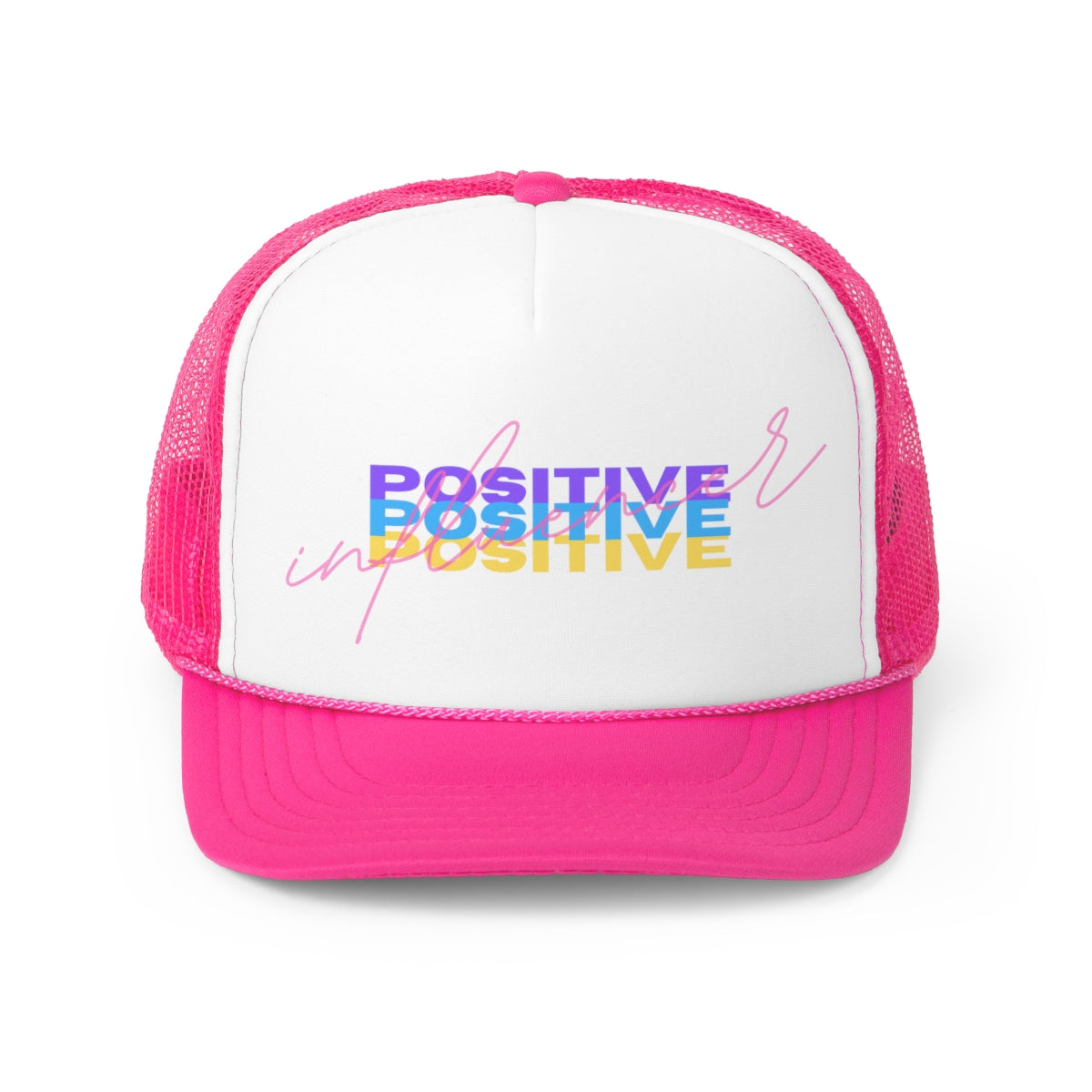Pink Trucker Hat Positive Influencer - Aesthetic Hat Positivity Tumblr hat, Trendy Oversized Vsco girl, Pink Graphic Baseball Trucker Hat