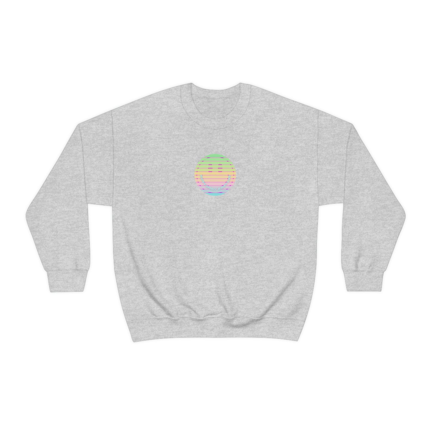 Happy Spirit Happy Life Sweatshirt, VSCO Girl Crewneck, Oversized Retro Font Graphic Tumblr, Front Print Smile Face Trendy Cover Up