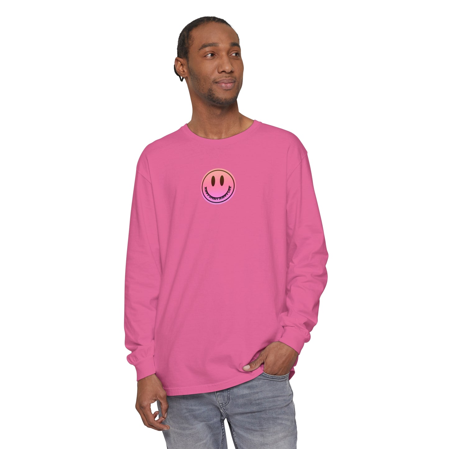 Aesthetic Long Sleeve Shirt, Smile Face Y2K Retro Shirt, 80's Style Smile Graphic, Comfort Colors Unisex Garment-dyed Long Sleeve T-Shirt