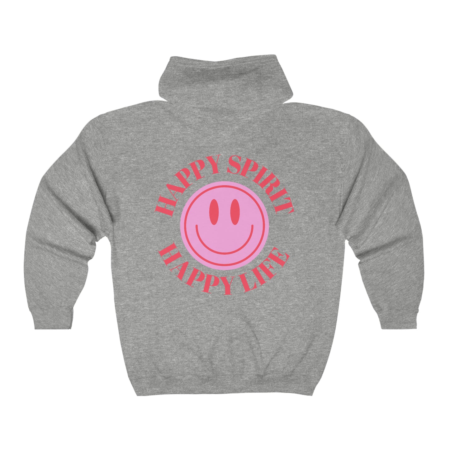 Happy Spirit Happy Life Zip Up Sweatshirt, Gildan 18600, Oversized Hoodie, Back Print Trendy Sweatshirt, Beach Cover Up, Lake Cover Up
