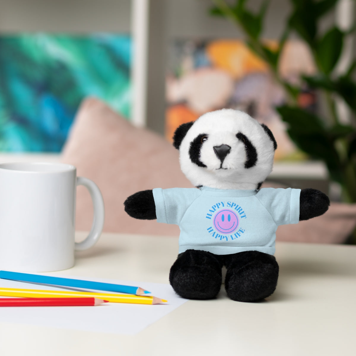 Happy Spirit Happy Life Stuffie, Stuffy, Stuffed Animals with Tee, Happy Mind Gift, Inspo , Love Toy Panda, Bear, Bunny, Jaguar, She