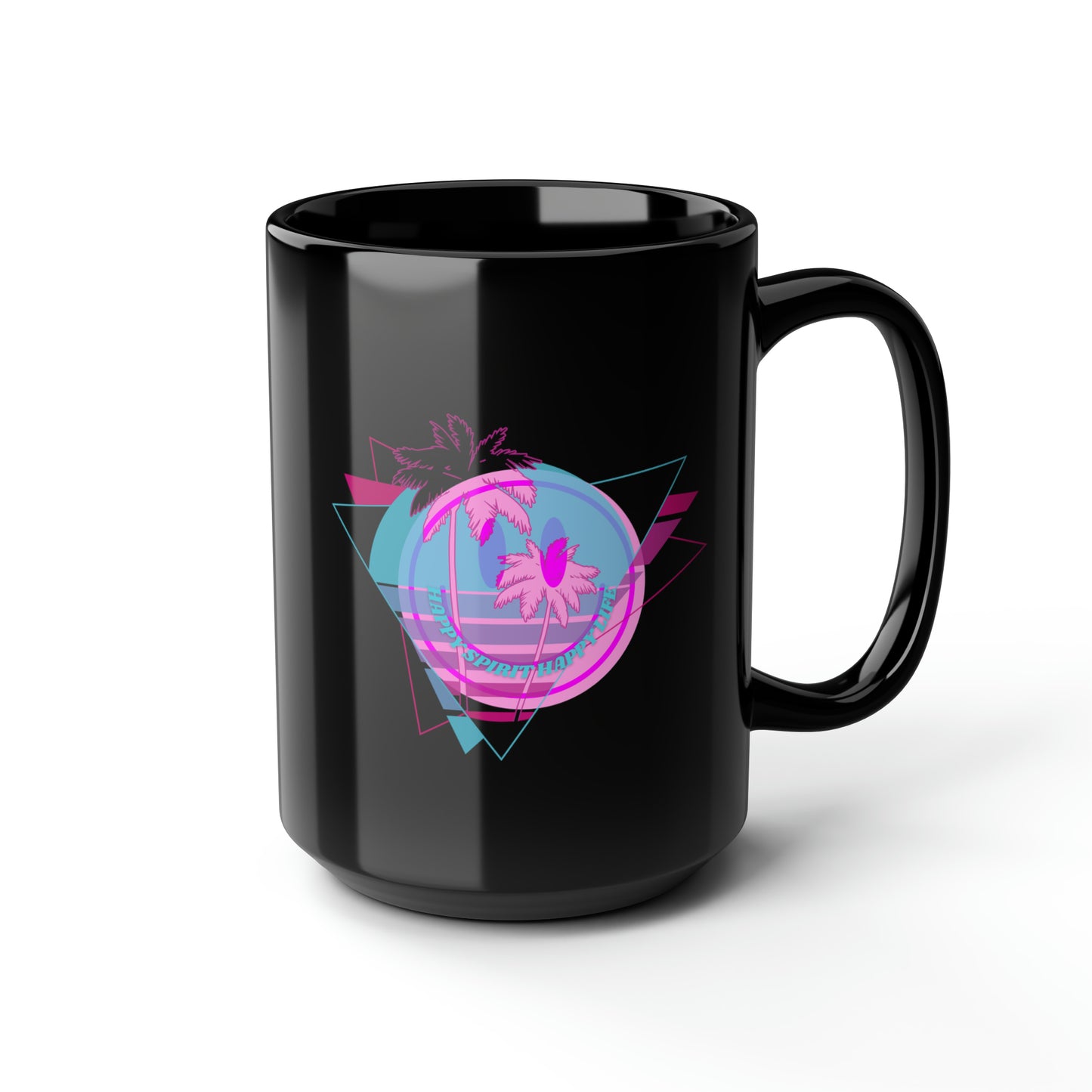 Mug, 15 Oz Retro Happy Spirit Happy Life Aesthetic Mug, Smile Face Mug, Trendy Coffee Mug, Tumblr Mug, Aesthetic Happy Life Gift, Black Mug