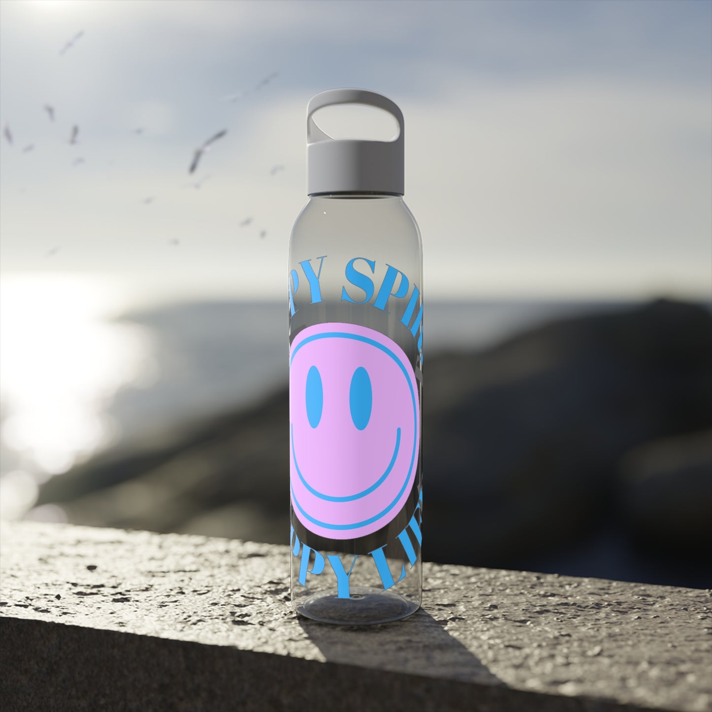 Water Bottle Happy Spirit Happy Life, Aesthetic Pink, Smile Face, Trendy Tumblr Bottle, Tritan Purple Happy Mind Tumbler, BPA Free Bottle