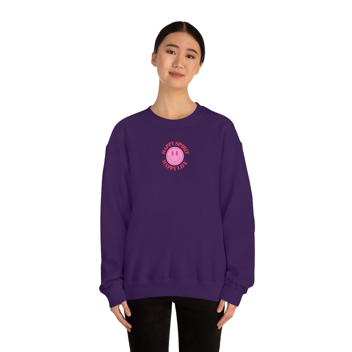 Happy Spirit Happy Life Sweatshirt, Gildan VSCO Girl Crewneck, Oversized Tumblr, Back Print Smile Happy Mind Trendy, Beach Lake Cover Up