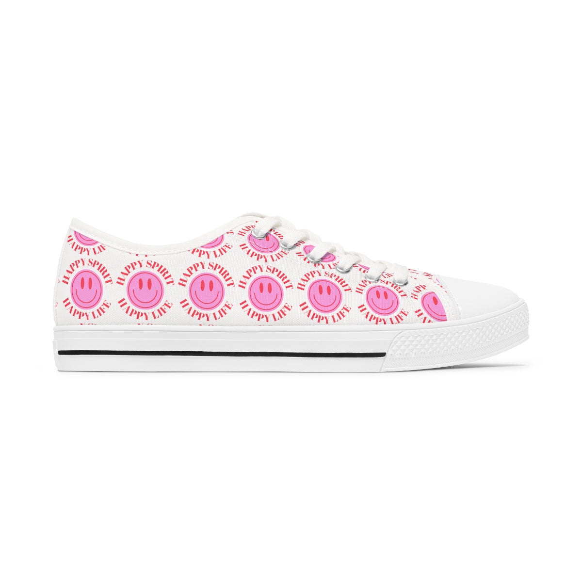 Happy Spirit Happy Life Pink Smile Sneakers, Smile Canvas Low Top Shoes for Women, Vsco Girl Shoes, Tumblr Shoes, White Pink Red Shoes