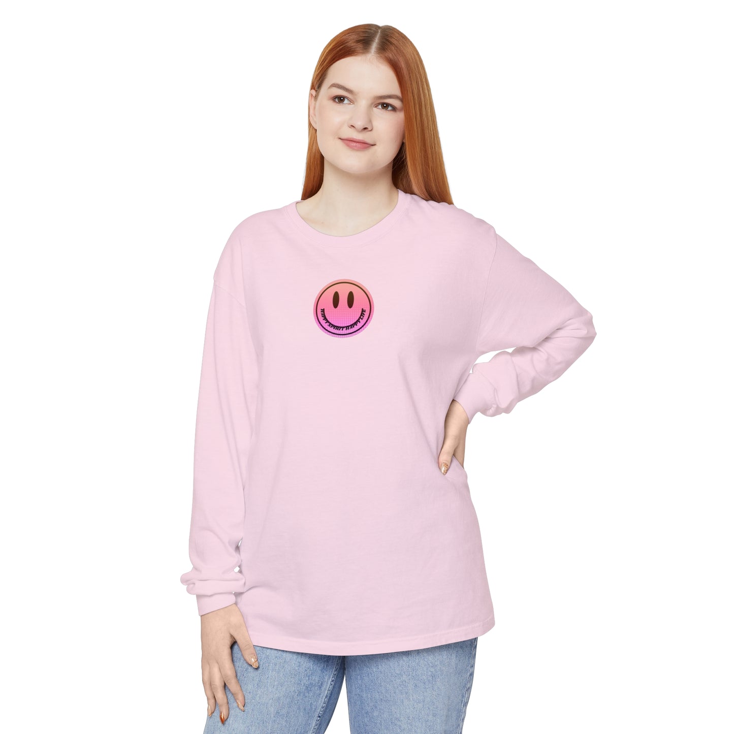 Aesthetic Long Sleeve Shirt, Smile Face Y2K Retro Shirt, 80's Style Smile Graphic, Comfort Colors Unisex Garment-dyed Long Sleeve T-Shirt