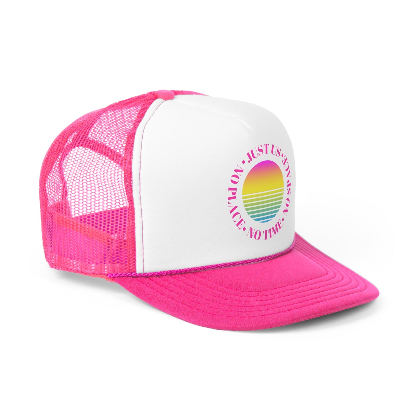 Aesthetic Hat, Smile Tumblr hat, Trendy Oversized hat, Vsco, Pink Graphic Trucker Hat, Baseball Hat, No Space, No Place, No Time, Just Us