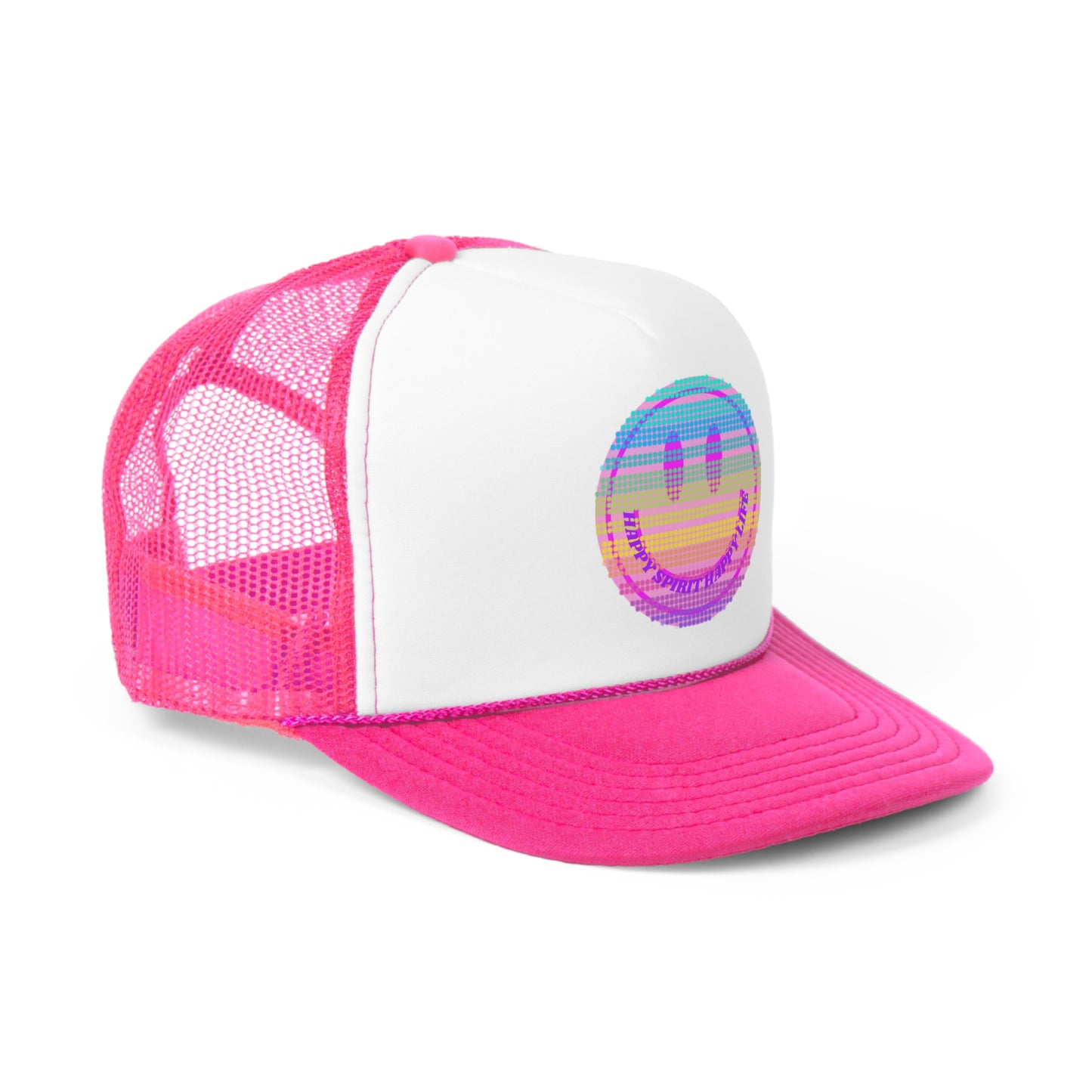 Hat Happy Spirit Happy Life, Aesthetic Sunset Hat, Smile Tumblr Hat, Trendy Trucker Hat, Vsco Girl, Pink Graphic Trucker Hat, Baseball Hat