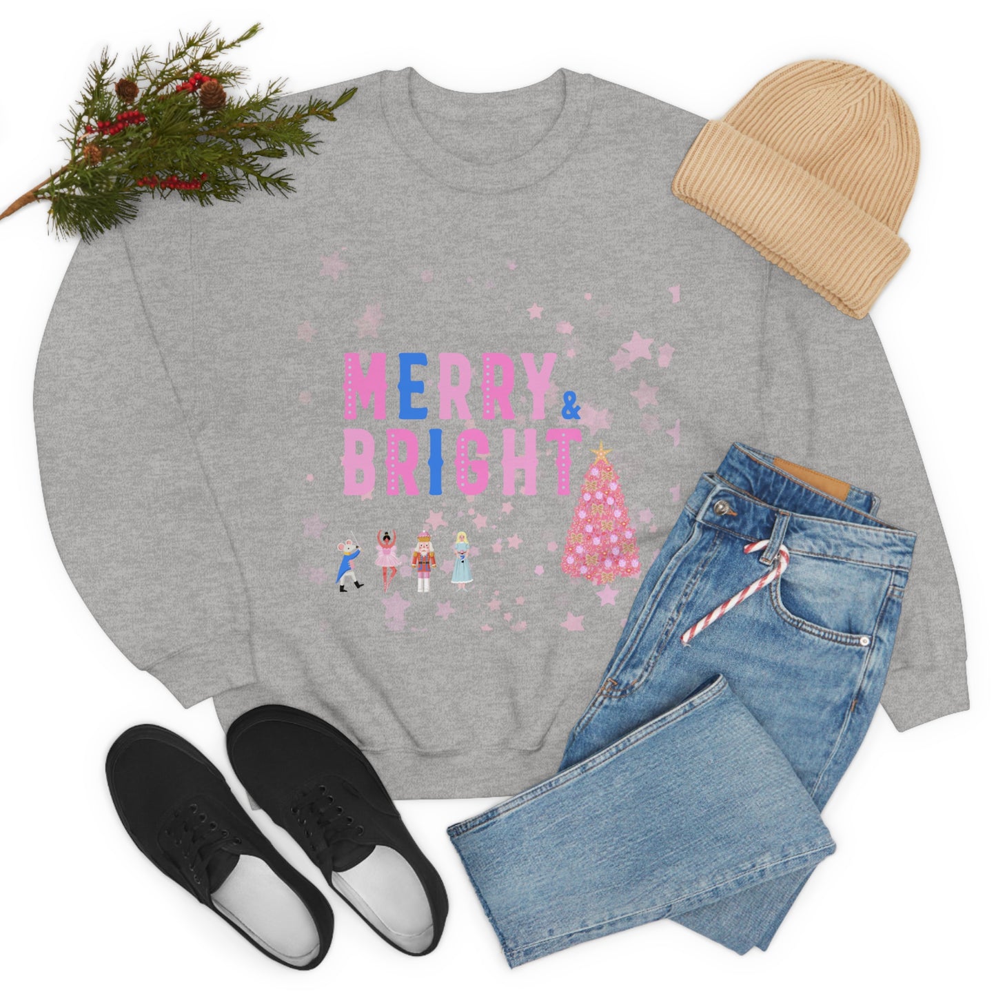 Pink Nutcracker Merry and Bright Minimalist Sweatshirt, Blue Nutcracker Sweatshirt, Trendy Christmas Sweatshirt, Pastel Xmas Crewneck