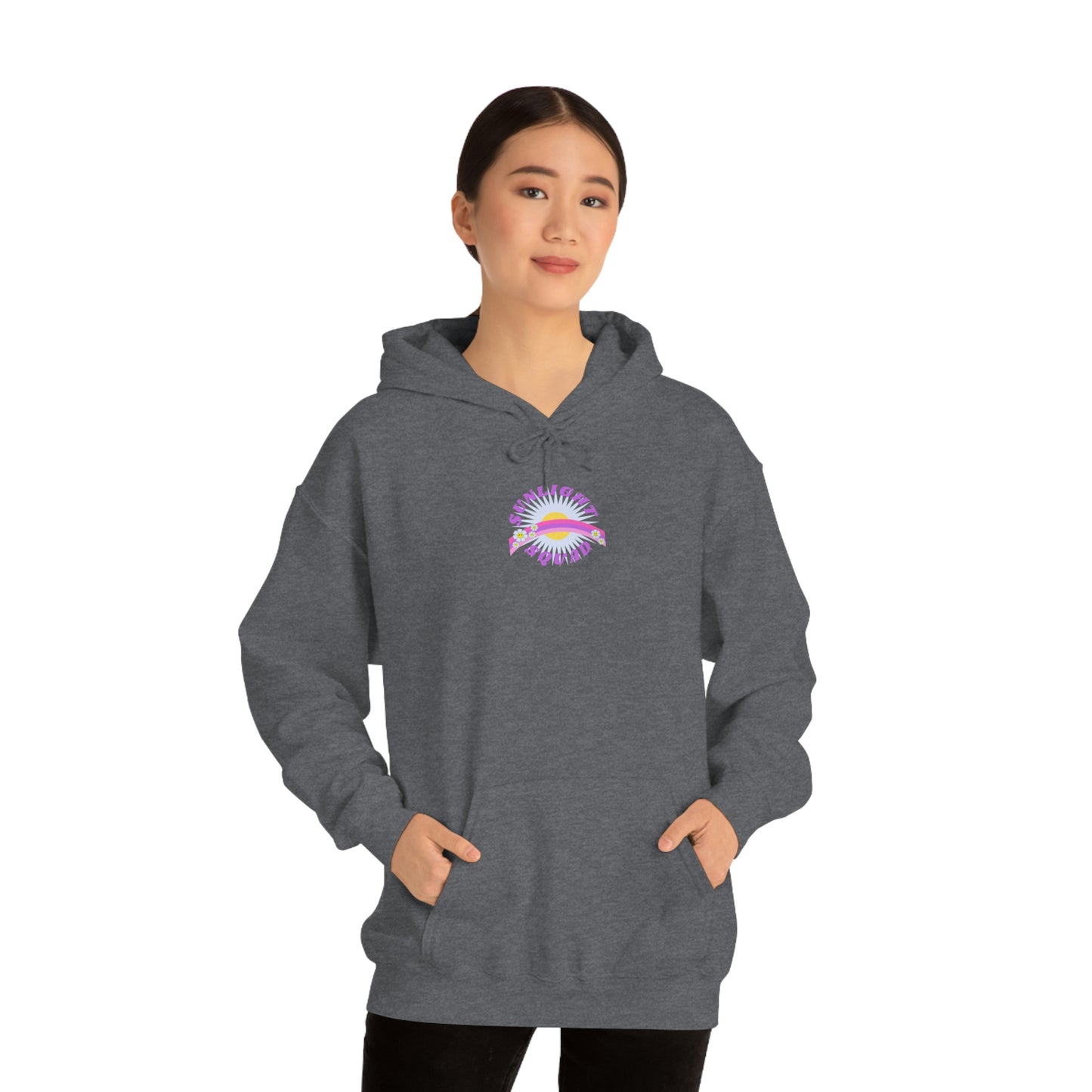 Retro Smile Flower Pink Purple Lavender Lilac Hoodie, Sunlight Squad Sweatshirt, Back Graphic Hoodie, VSCO Girl Oversized Trendy Tumblr Top