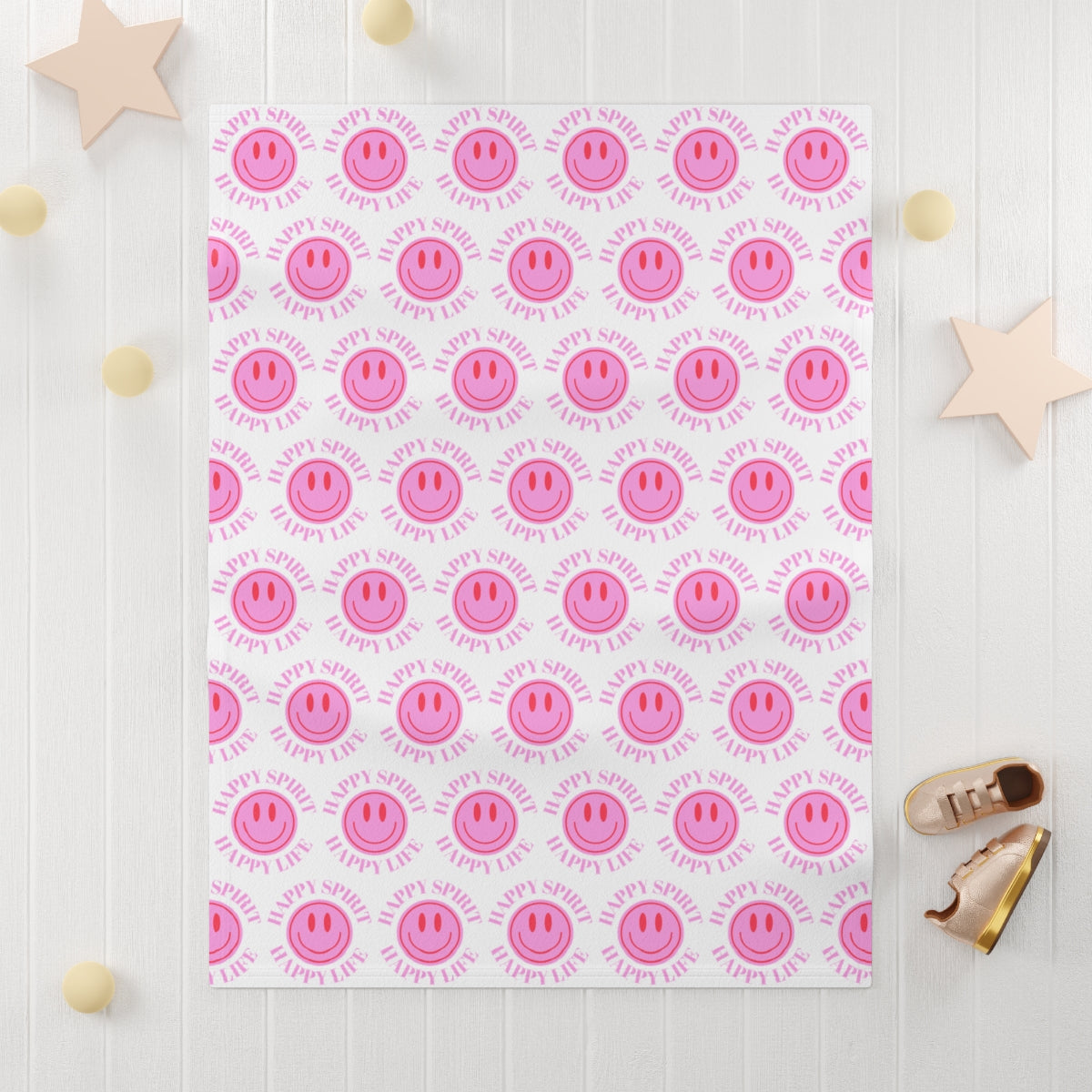 Happy Spirit Happy Life Pink Smile Aesthetic Baby Blanket, Pink Smile Blanket, Pink and Red Baby Positivity Binkie