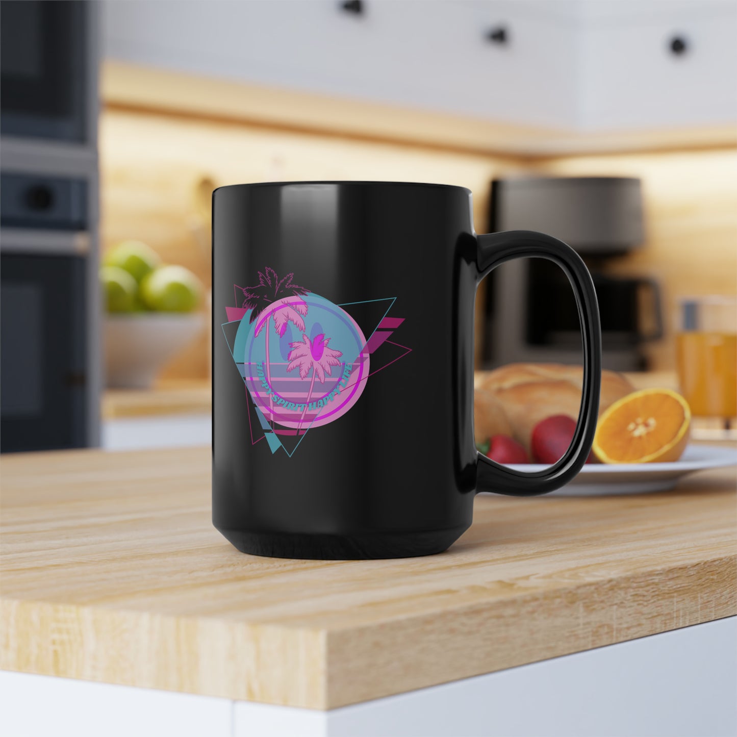 Mug, 15 Oz Retro Happy Spirit Happy Life Aesthetic Mug, Smile Face Mug, Trendy Coffee Mug, Tumblr Mug, Aesthetic Happy Life Gift, Black Mug