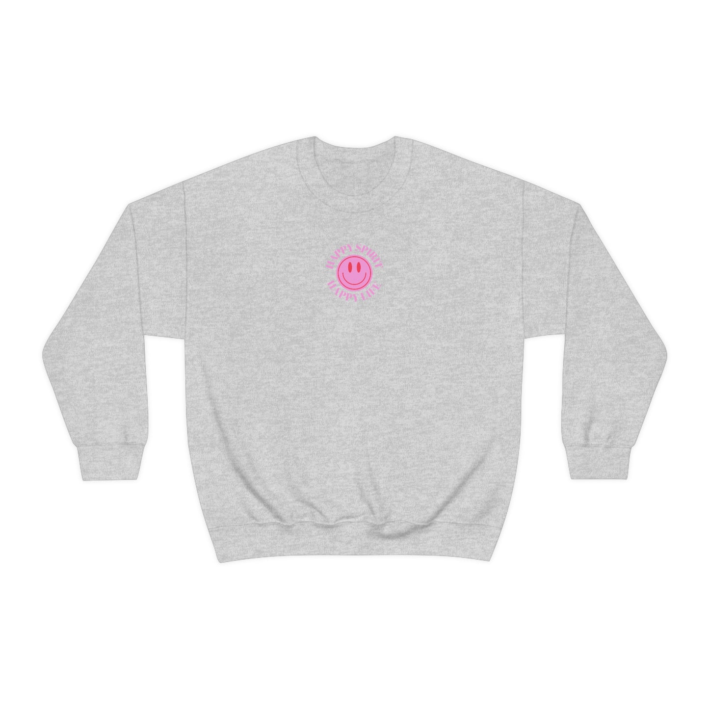 Copy of Happy Spirit Happy Life Sweatshirt, Gildan VSCO Girl Crewneck, Oversized Tumblr Front Back Print Smile Happy Mind Trendy Loungewear