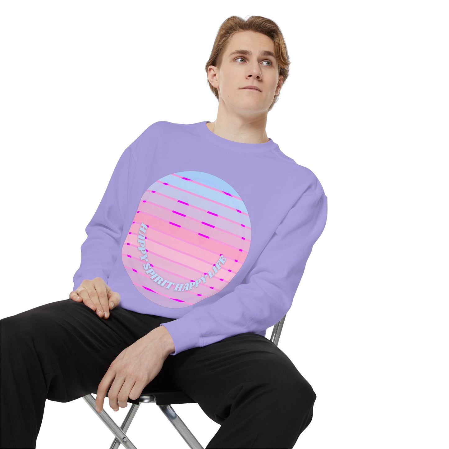 Aesthetic Smile Hoodie, Smile Face Comfort Colors Crewneck, Happy Spirit Happy Life Sunset Smile Sweatshirt, Unisex Garment-Dyed Sweatshirt
