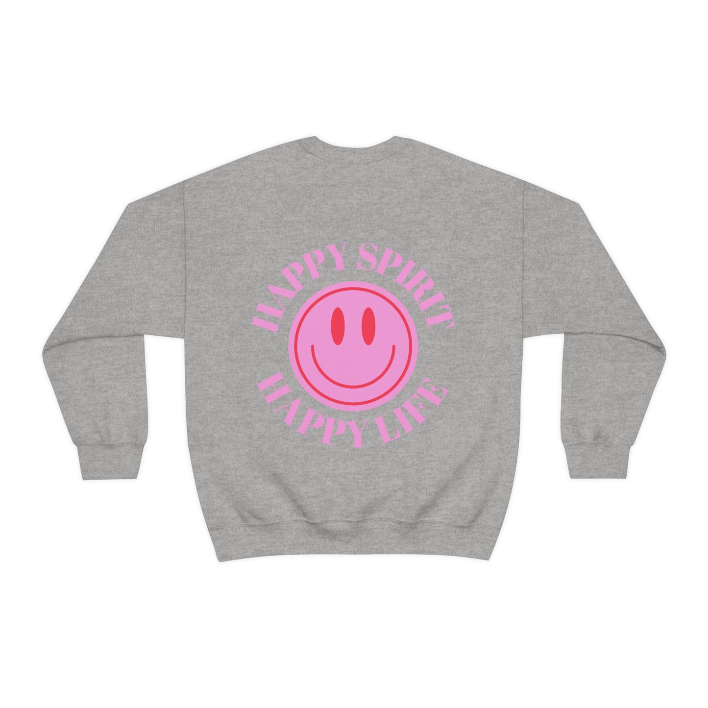 Copy of Happy Spirit Happy Life Sweatshirt, Gildan VSCO Girl Crewneck, Oversized Tumblr Front Back Print Smile Happy Mind Trendy Loungewear