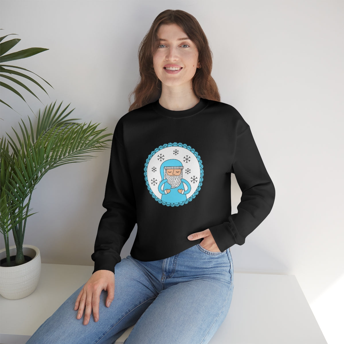 Blue Santa Claus Sweatshirt, Turquoise Santa Sweatshirt, Trendy Noel Minimalist Christmas Sweatshirt, Xmas Santa Crewneck Pastel Holiday Top