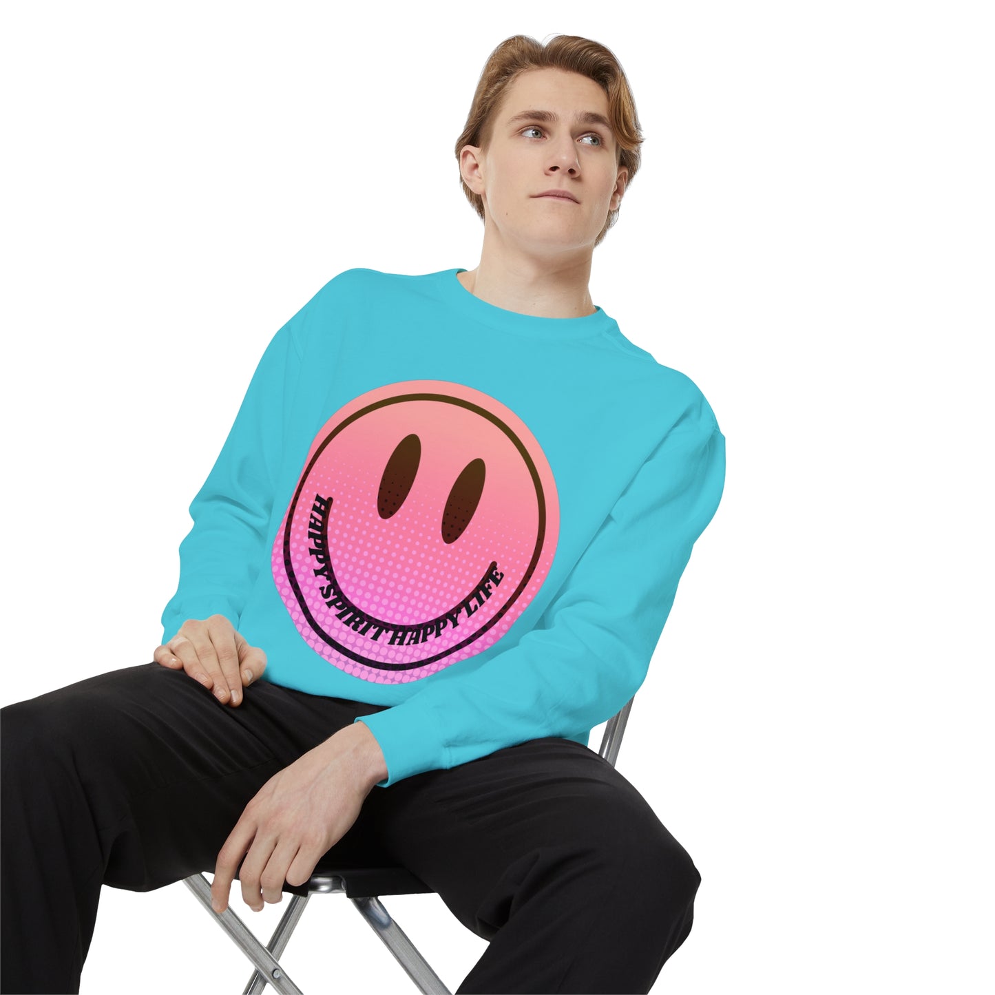 Aesthetic Smile Hoodie, Smile Face Comfort Colors Crewneck, Happy Spirit Happy Life Sunset Smile Sweatshirt, Unisex Garment-Dyed Sweatshirt