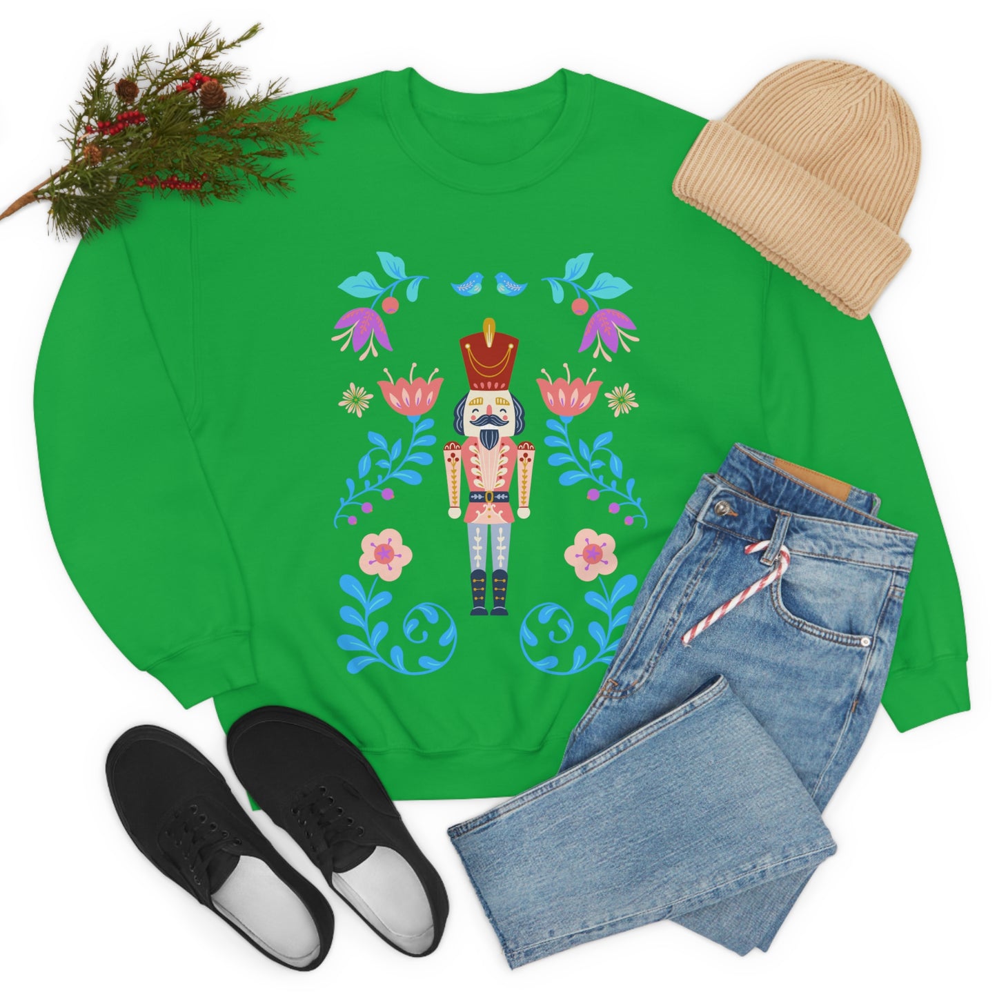 Nutcracker Modern Sweatshirt, Blue Nutcracker Sweatshirt, Trendy Christmas Minimalist Sweatshirt, Xmas Crewneck Bright Color Crew