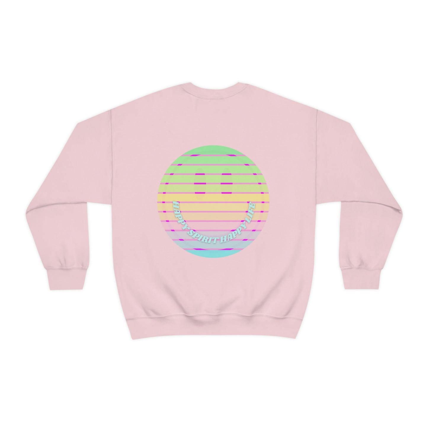 Happy Spirit Happy Life Sweatshirt, VSCO Girl Crewneck, Oversized Retro Font Graphic Tumblr, Front Print Smile Face Trendy Cover Up