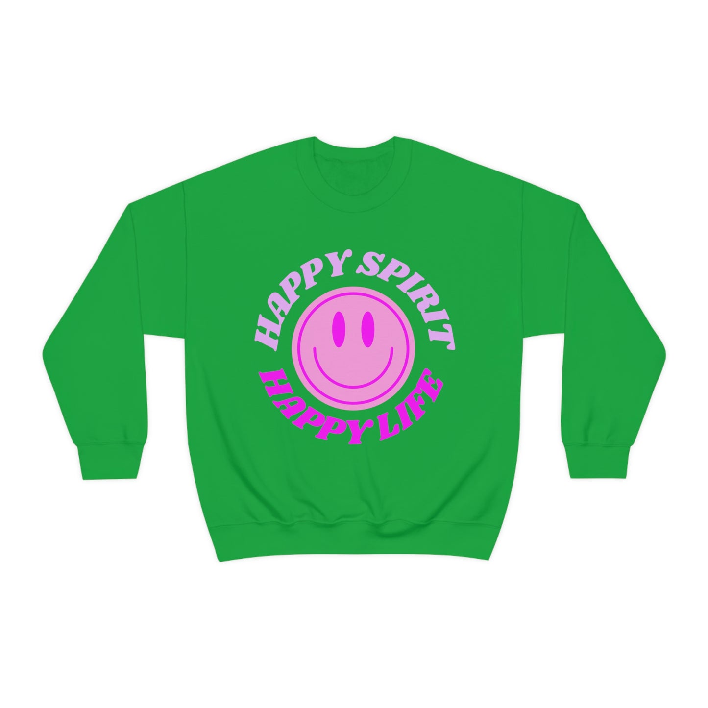 Happy Spirit Happy Life Sweatshirt, VSCO Girl Crewneck, Oversized Retro Font Graphic Tumblr, Front Print Smile Face Trendy Cover Up