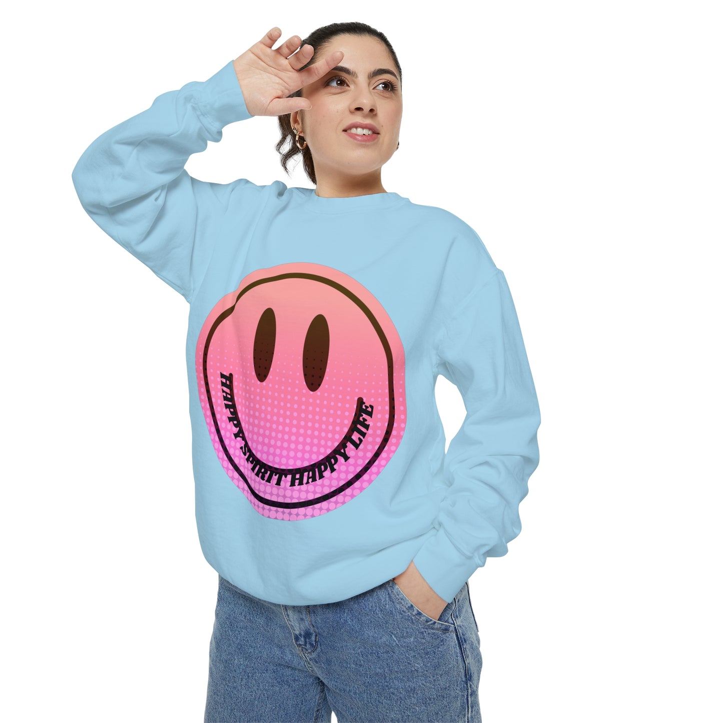 Aesthetic Smile Hoodie, Smile Face Comfort Colors Crewneck, Happy Spirit Happy Life Sunset Smile Sweatshirt, Unisex Garment-Dyed Sweatshirt