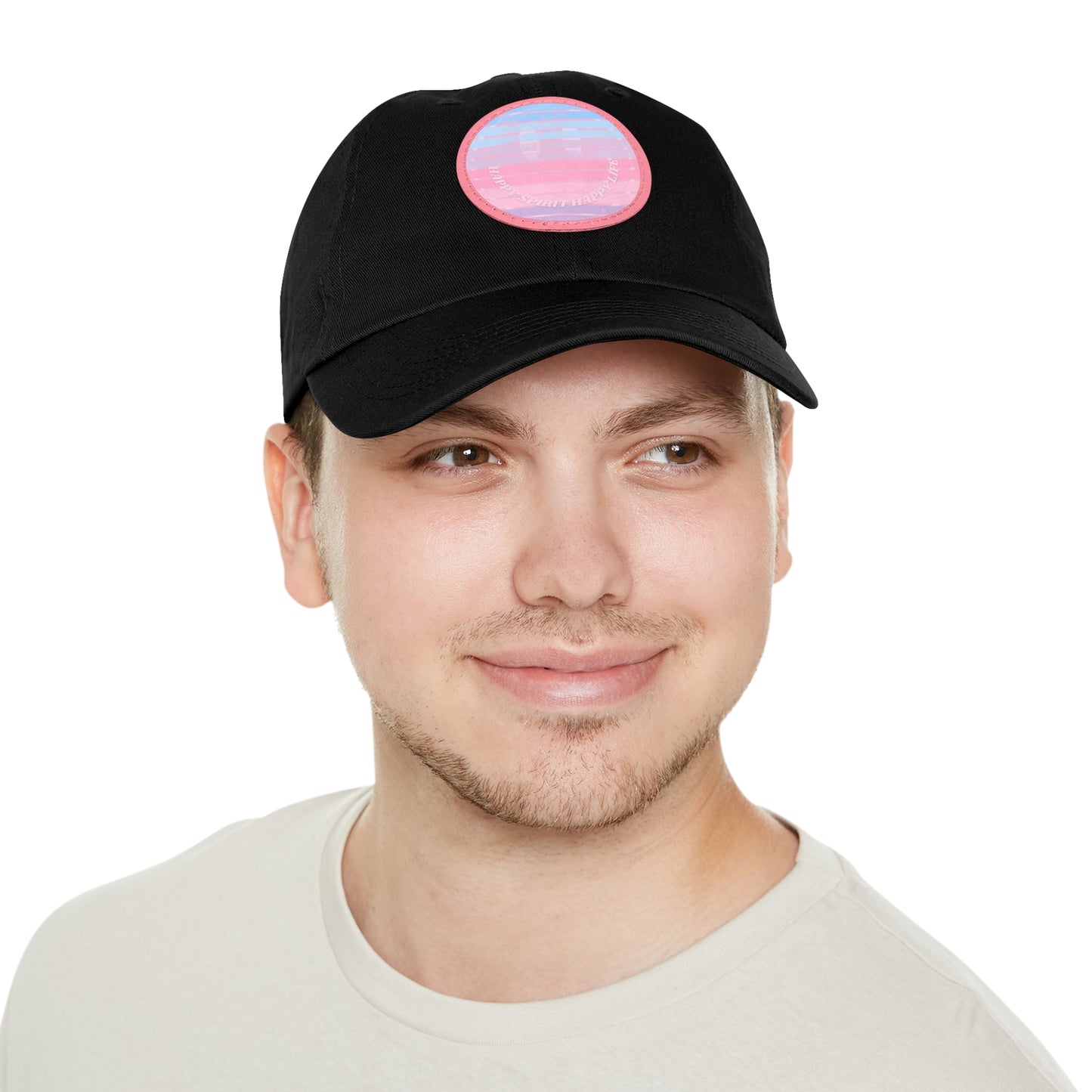 Aesthetic Pink Smile Hat, Pink Twill Dad Hat with Leather Patch (Round), Pink Golf Hat, Pink Twill Cap, Pink Cotton Hat, Pink Baseball Hat