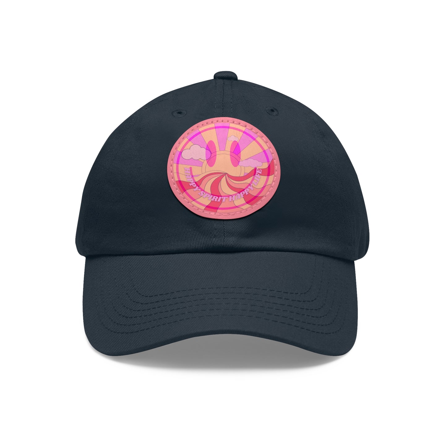 Aesthetic Pink Smile Hat, Pink Twill Dad Hat with Leather Patch (Round), Pink Golf Hat, Pink Twill Cap, Pink Cotton Hat, Pink Baseball Hat